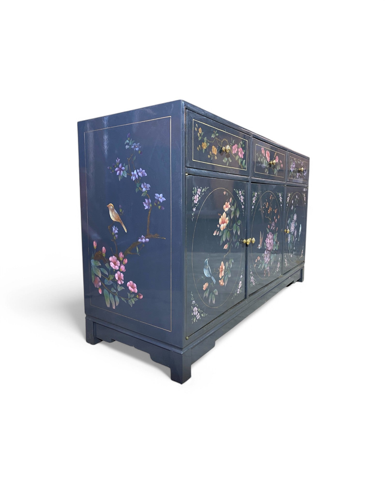 Hand-Painted Floral Lacquer Cabinet