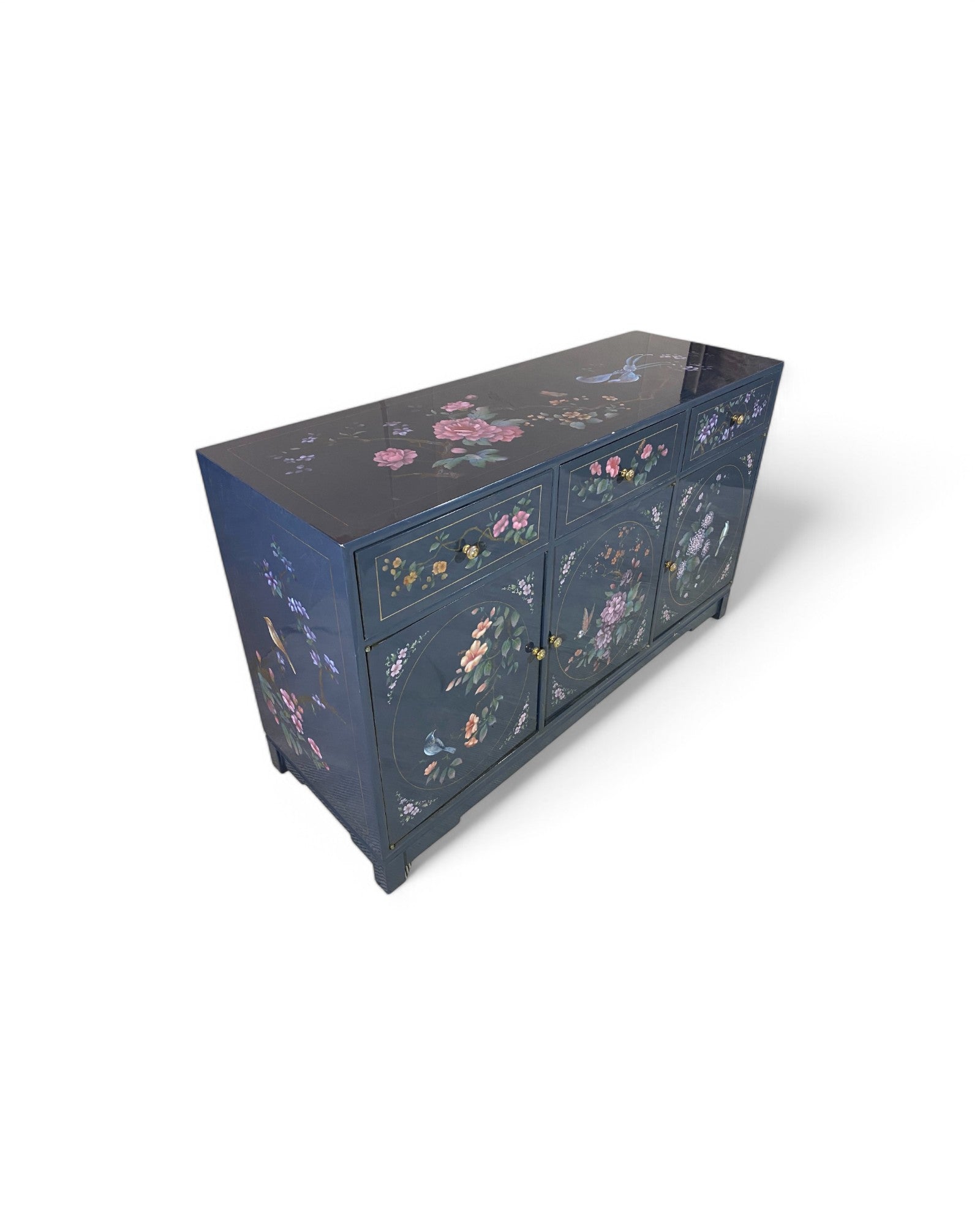 Hand-Painted Floral Lacquer Cabinet