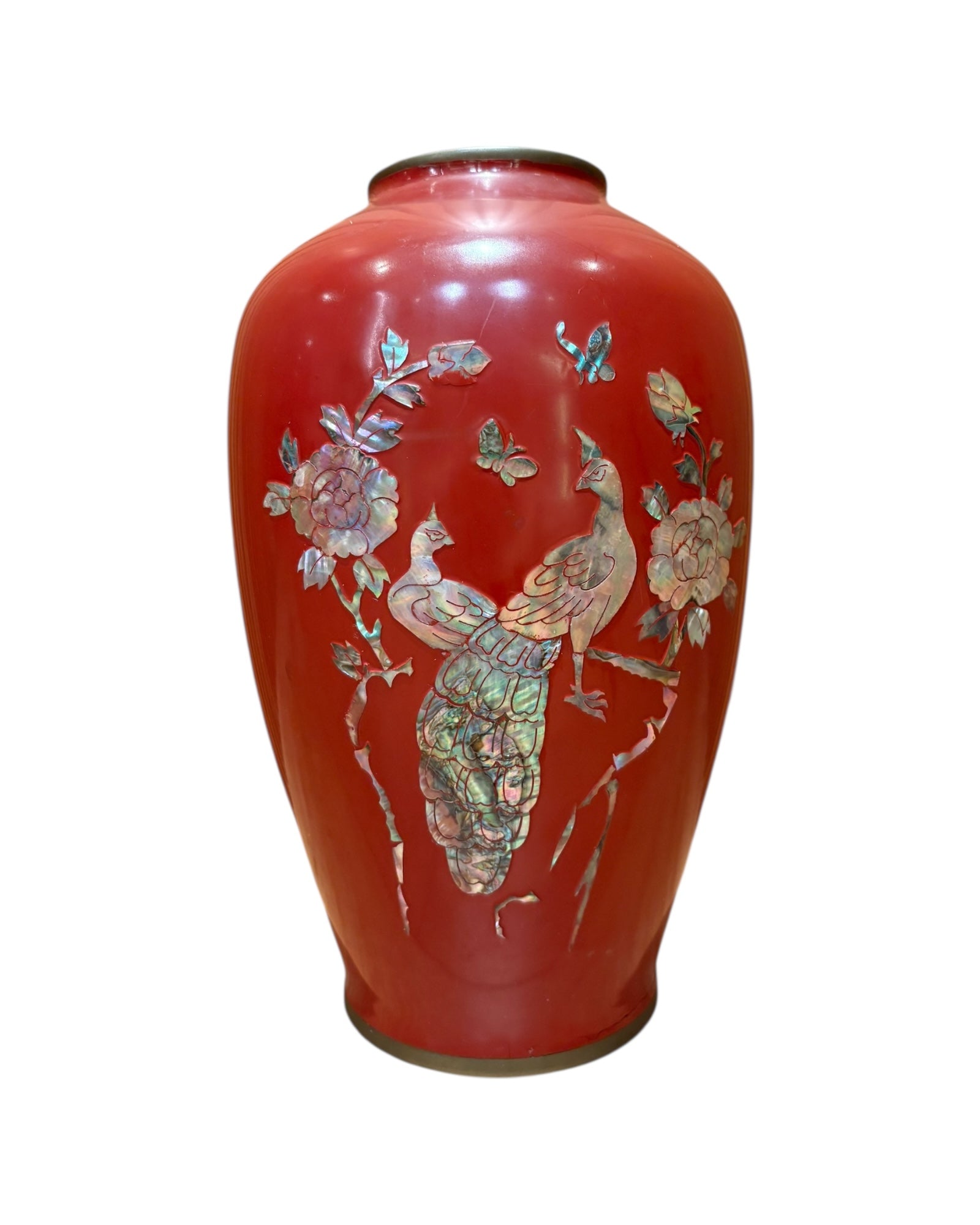 Red Lacquer Vase with Mother-of-Pearl Inlay