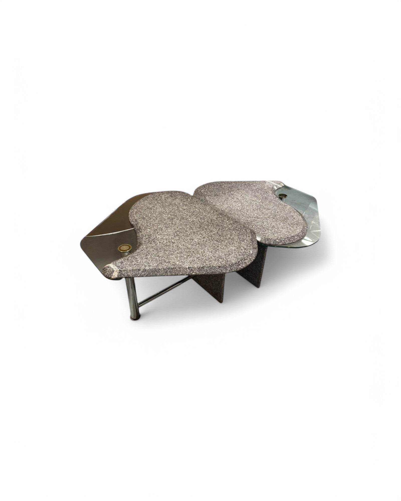 Art Deco Grey Granite Glass Nested Coffee Table - Set of 2