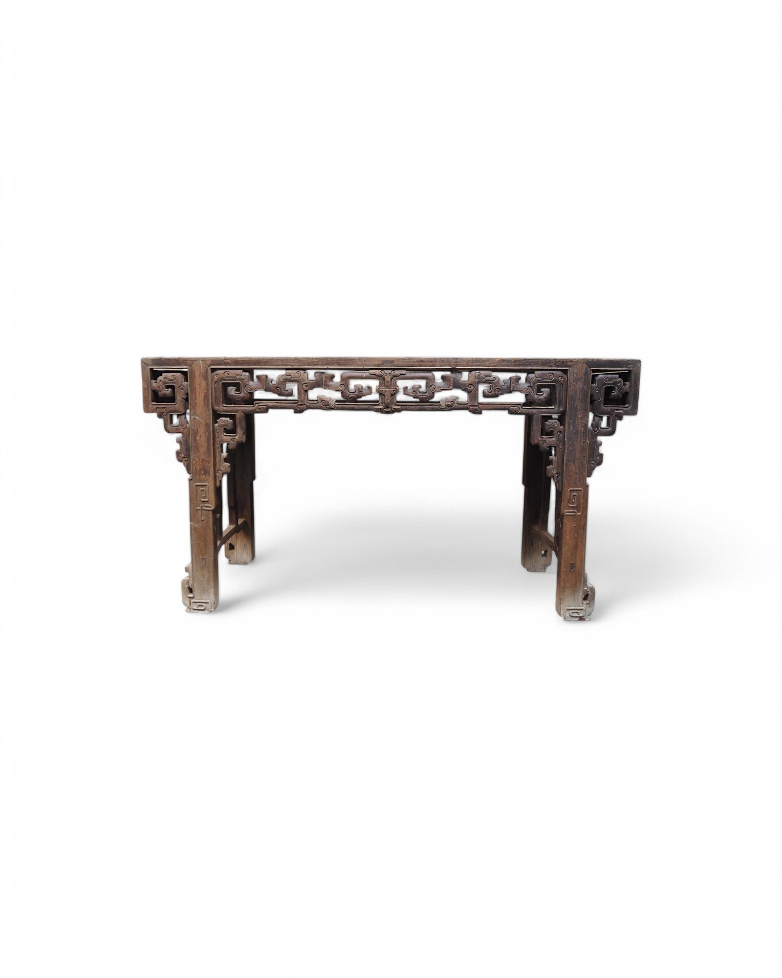 Fujian Elm Black Lacquered Antique Ornate Console Qing Dynasty