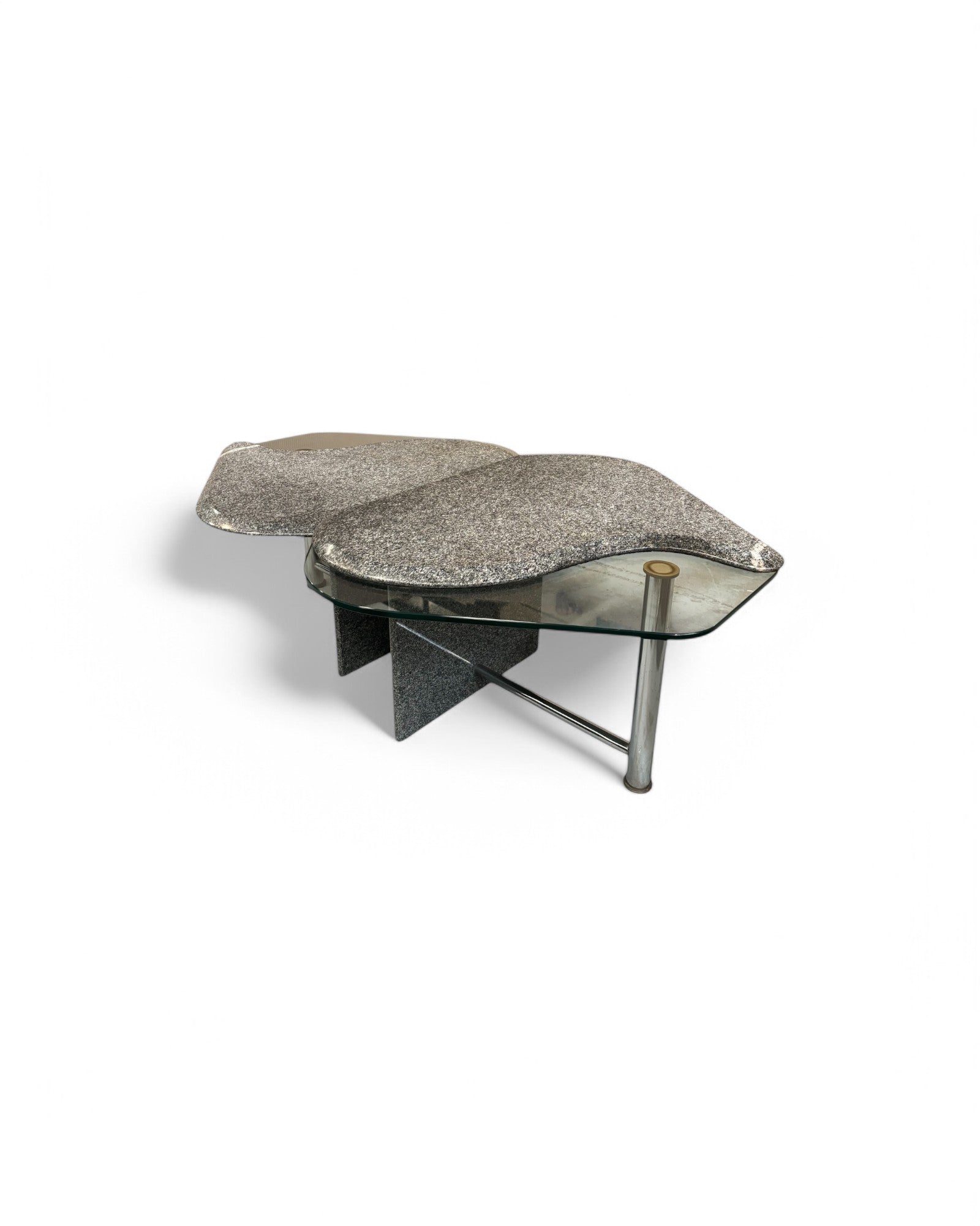 Art Deco Grey Granite Glass Nested Coffee Table - Set of 2