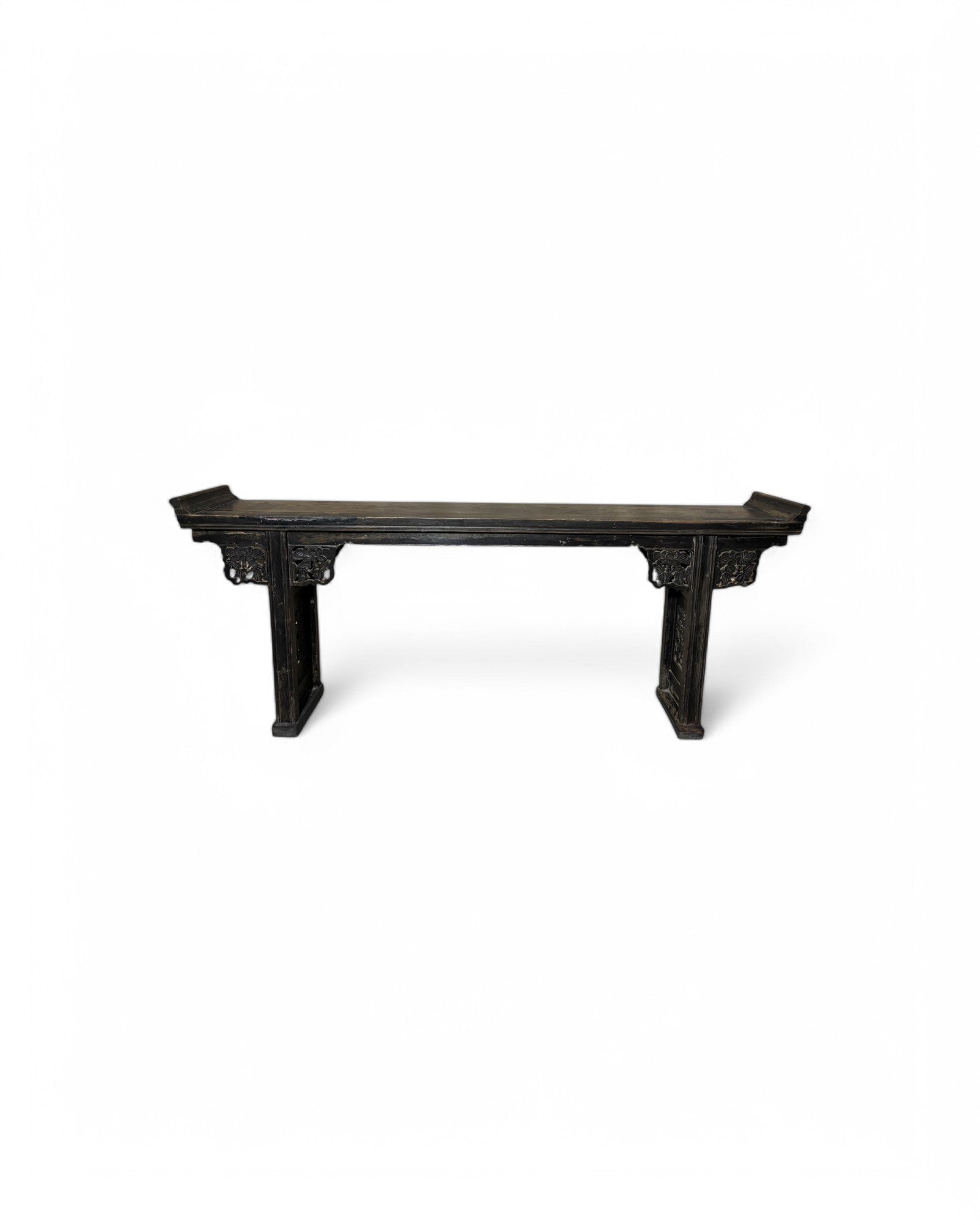 Black Antique Chinese Console Table with Floral Engravings