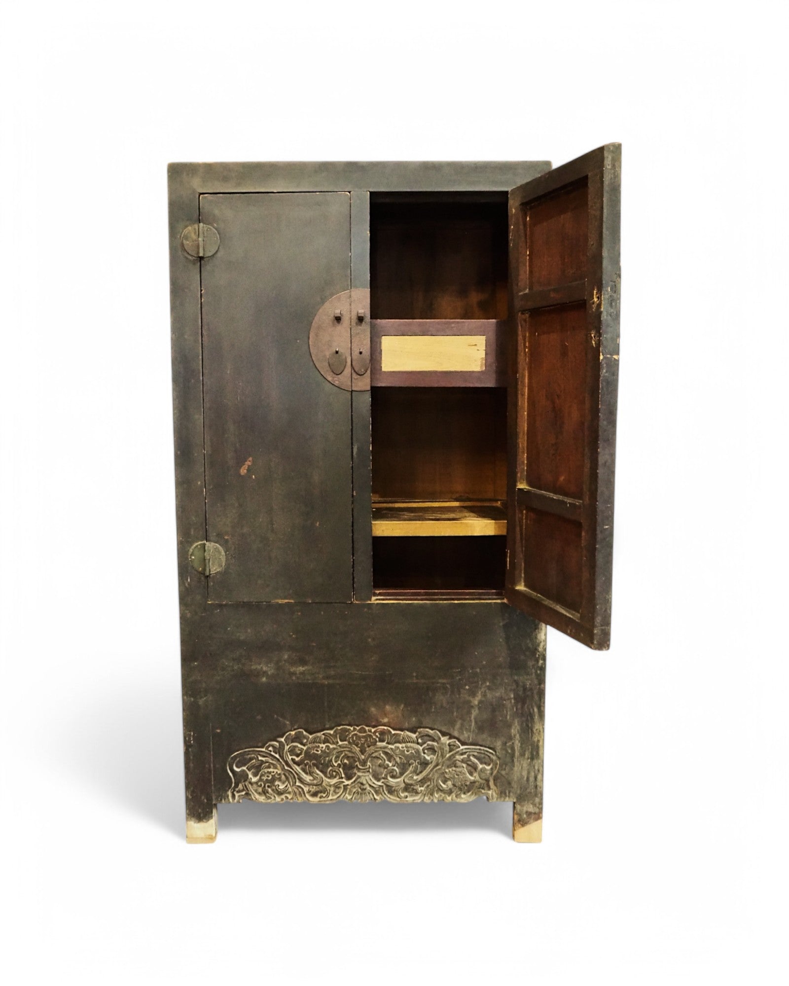 Mid-Qing Dynasty Antique Black Elm Chinese Clothing Cabinet