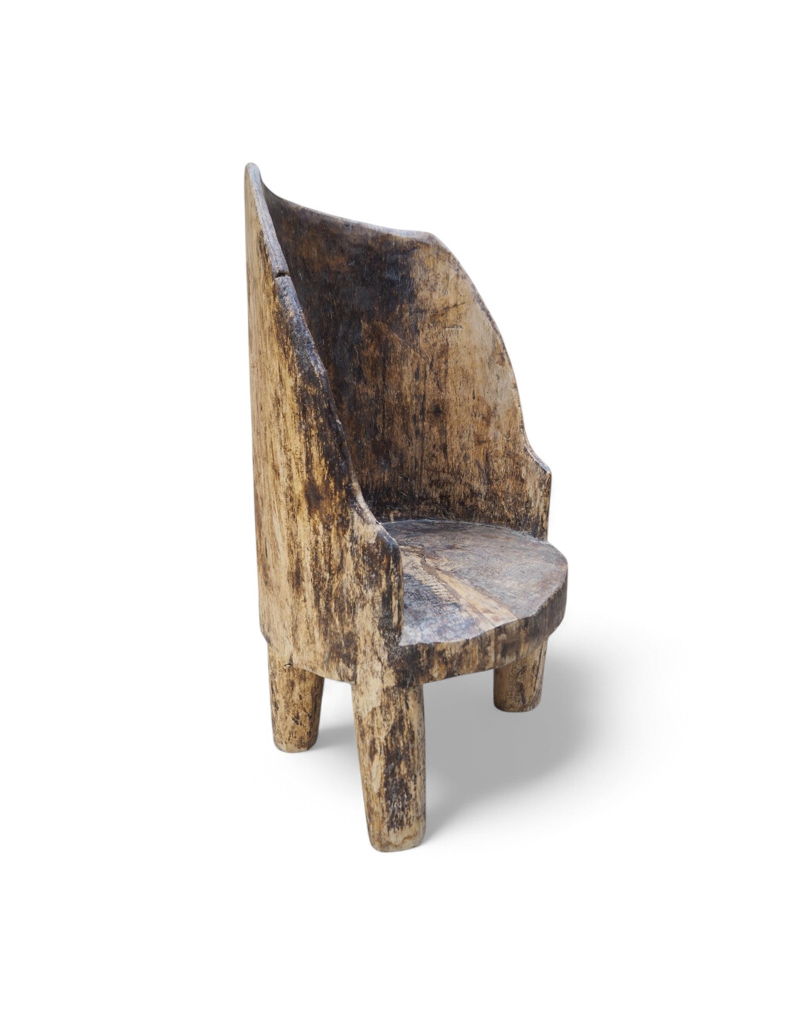 1900s Tribal Hand Carved Low Ornate Chair