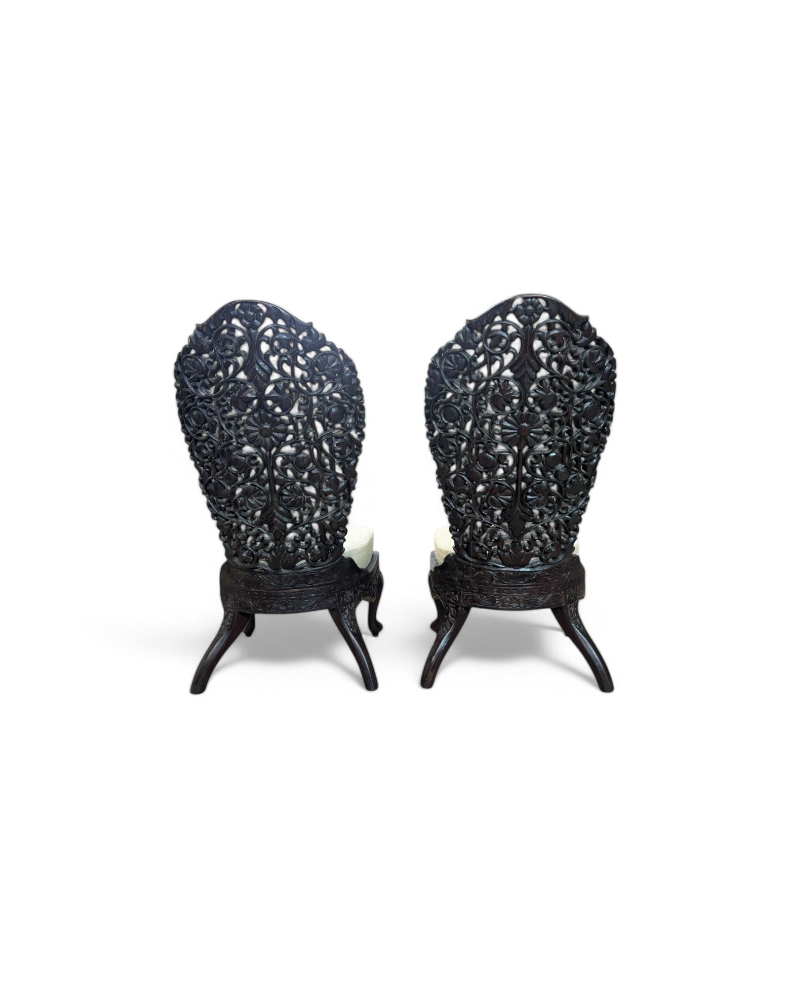 Anglo-Indian Teak Carved Lounge Chair - Set of 2