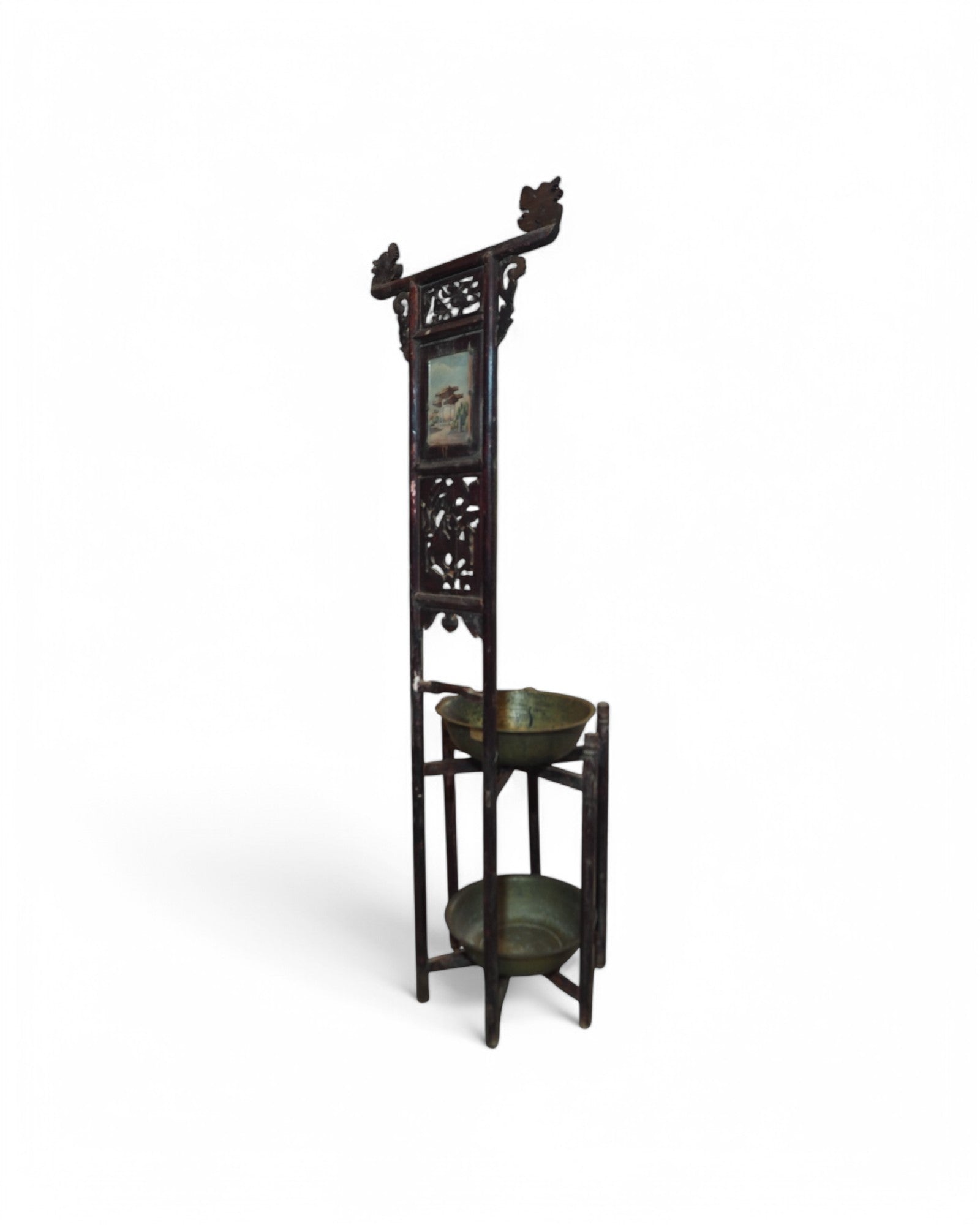 Antique Shandong Elmwood Wash Basin Stand with Decorative Mirror