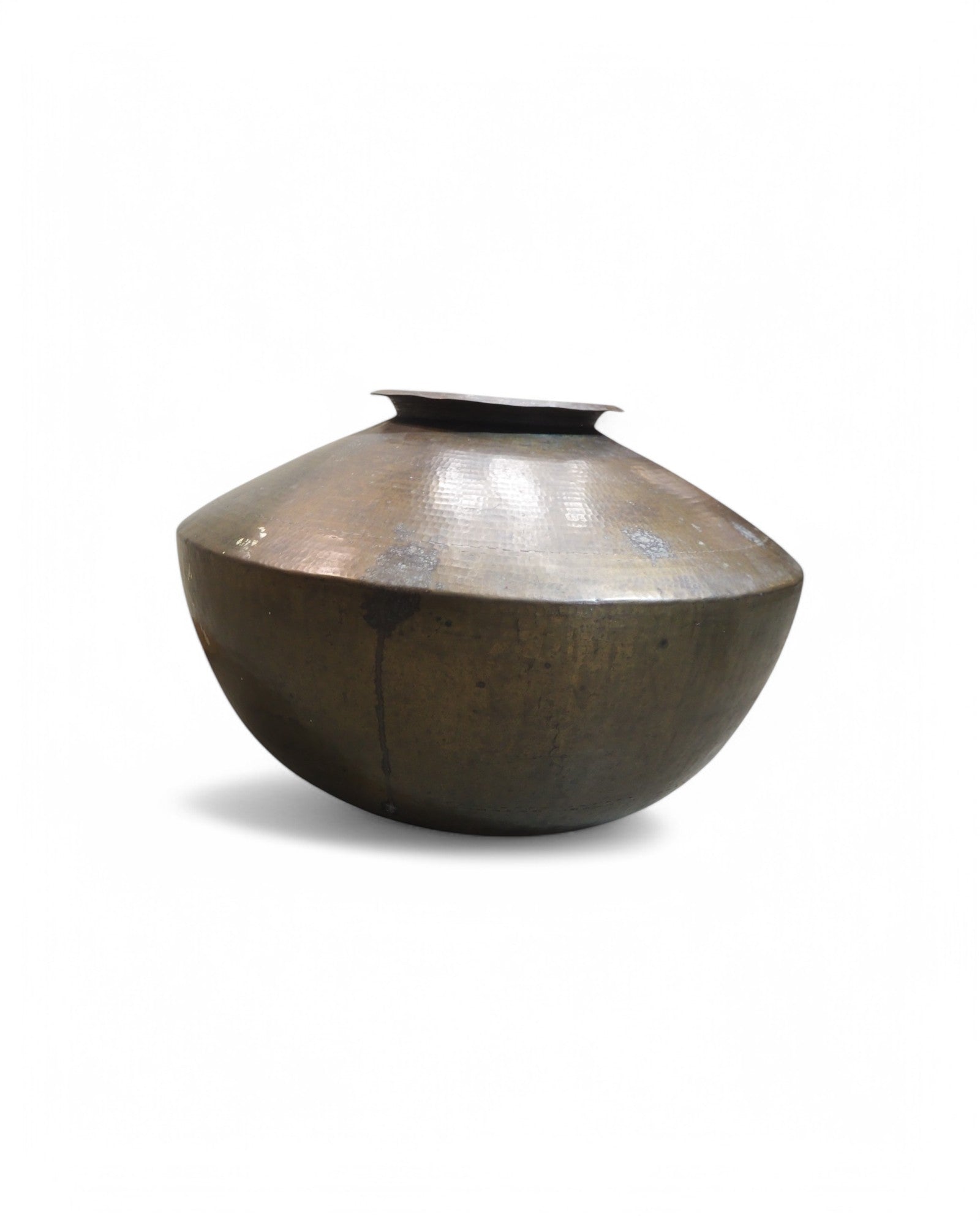 Large Gujarat Brass Hammered Ornate Pot