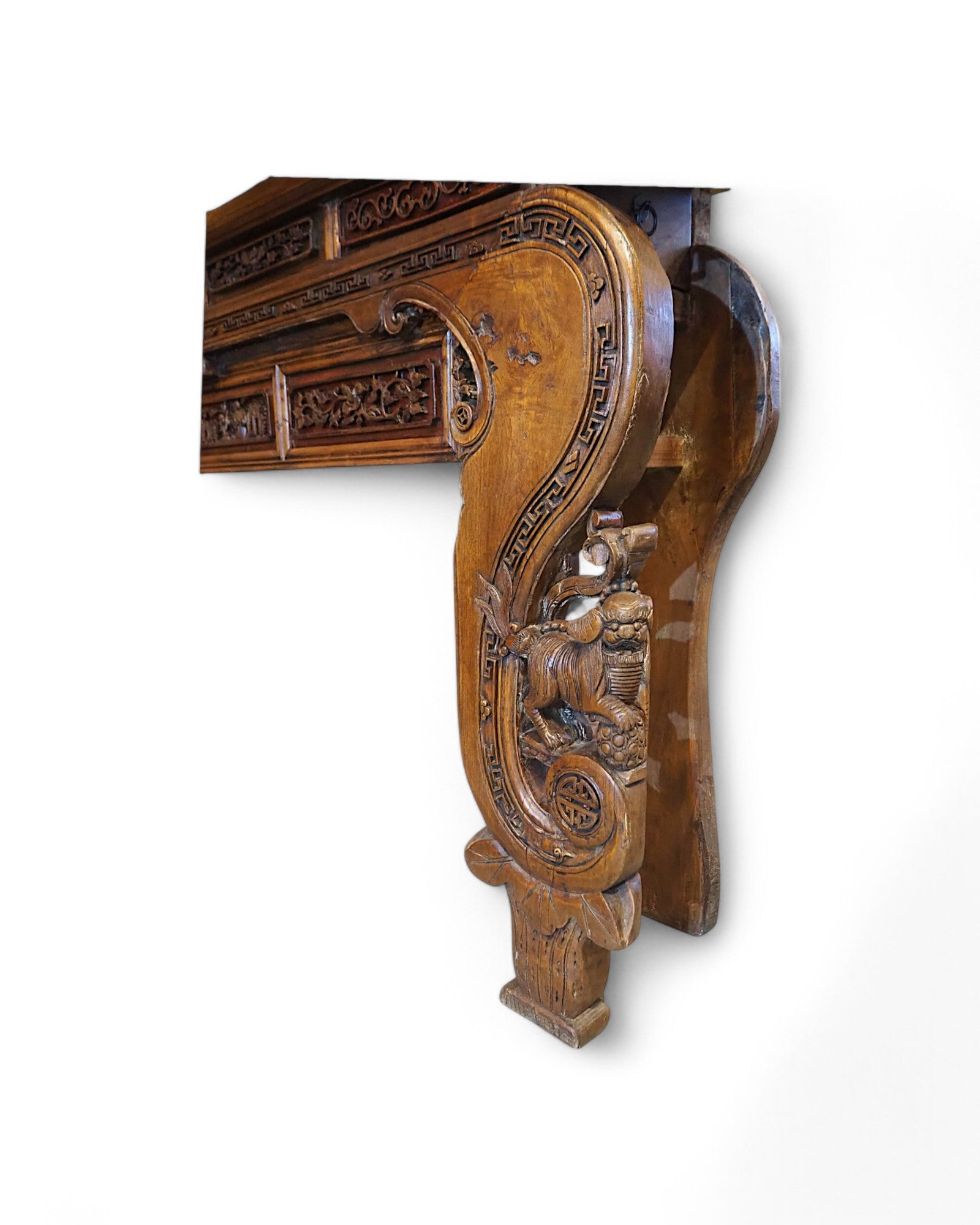 Mid-Qing Dynasty Fujian Long Lion Wing Carved Teak Console Table