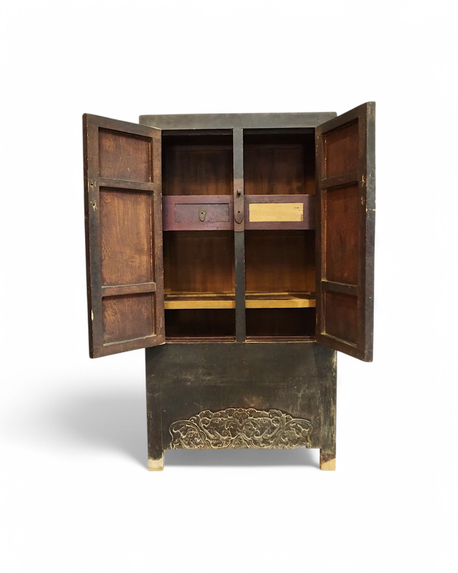 Mid-Qing Dynasty Antique Black Elm Chinese Clothing Cabinet
