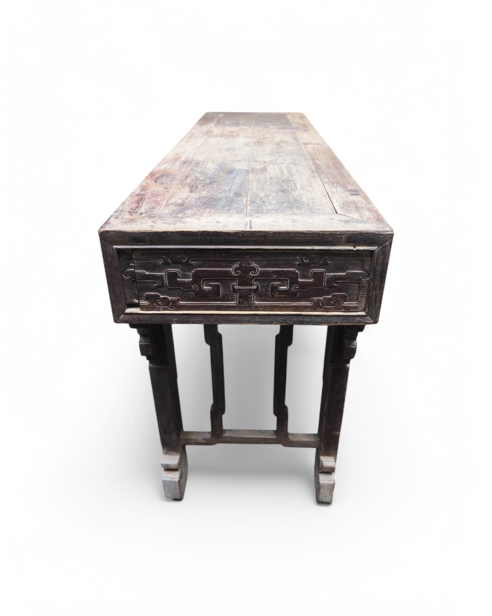 Fujian Elm Black Lacquered Antique Ornate Console Qing Dynasty