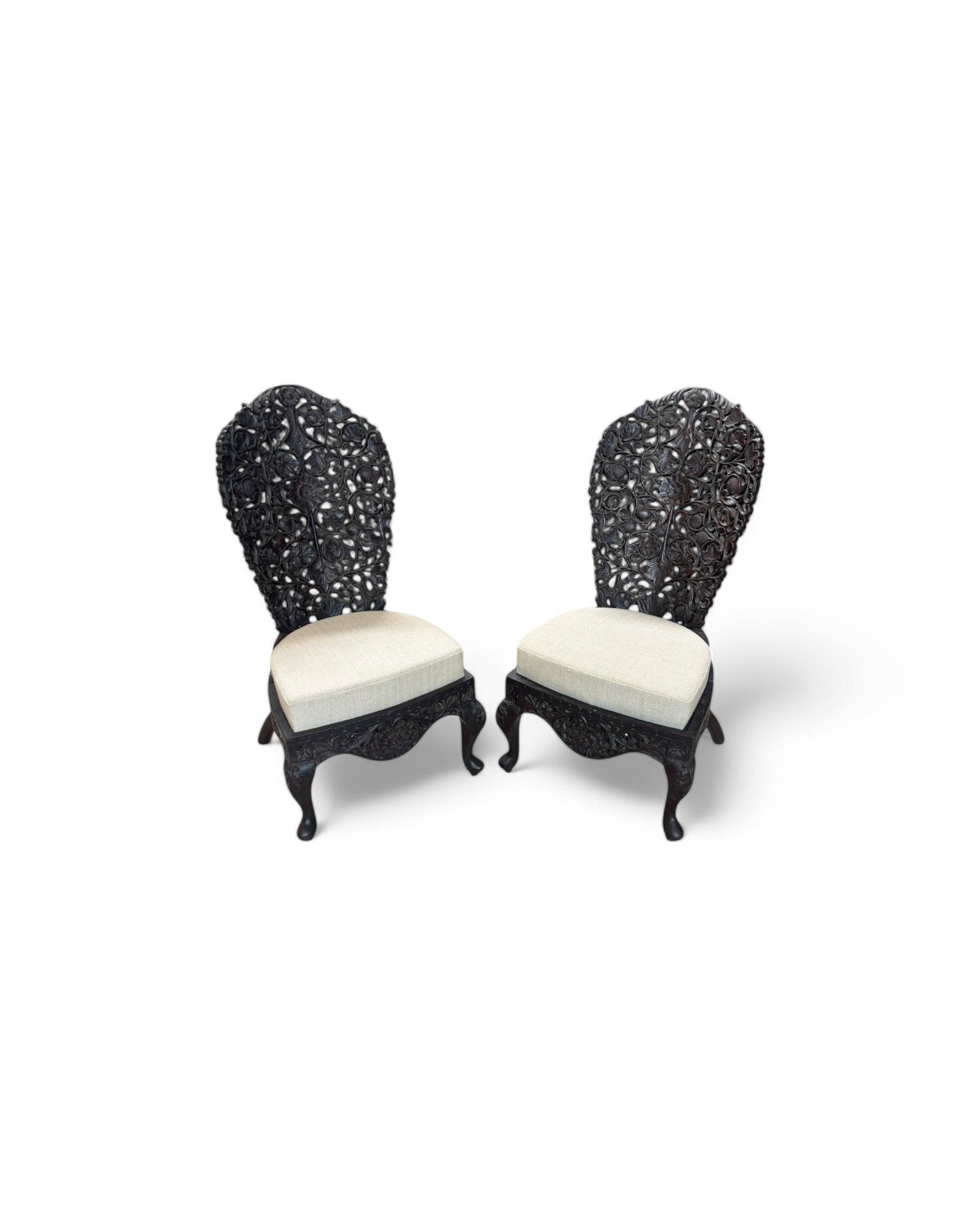 Anglo-Indian Teak Carved Lounge Chair - Set of 2