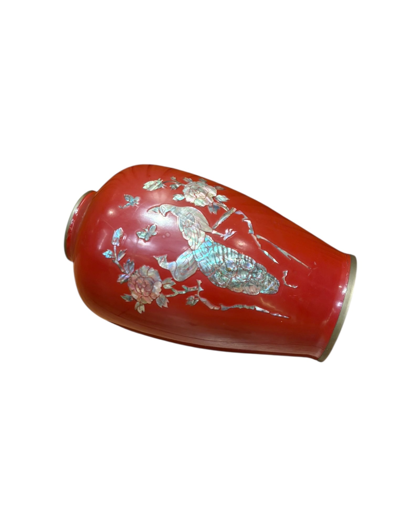 Red Lacquer Vase with Mother-of-Pearl Inlay