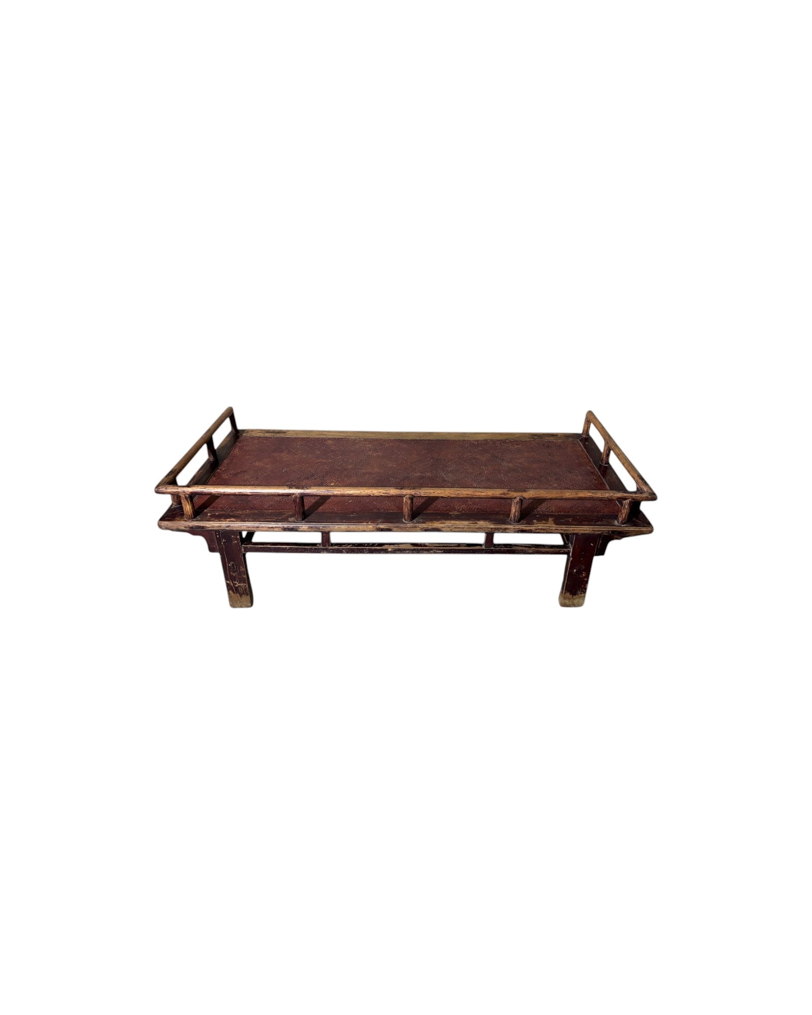 Maroon Bamboo Matted Antique Chinese Daybed