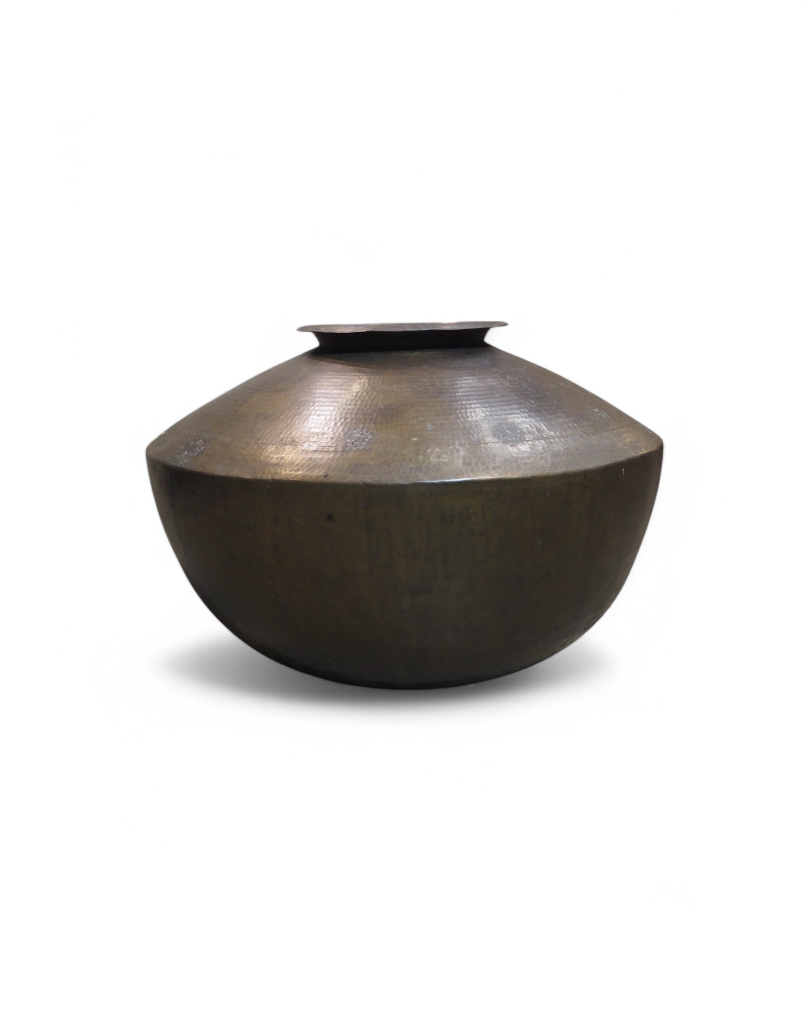Large Gujarat Brass Hammered Ornate Pot