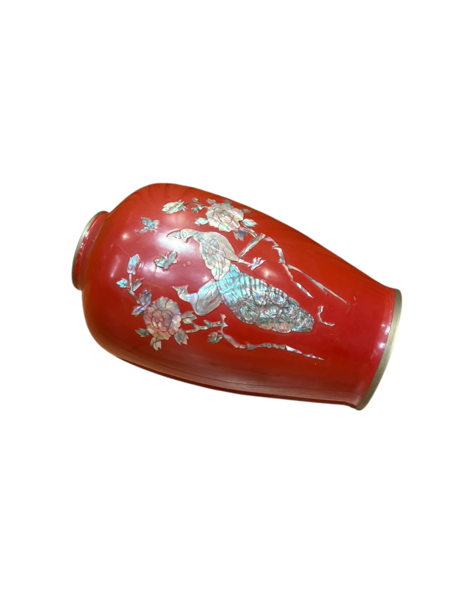 Red Lacquer Vase with Mother-of-Pearl Inlay