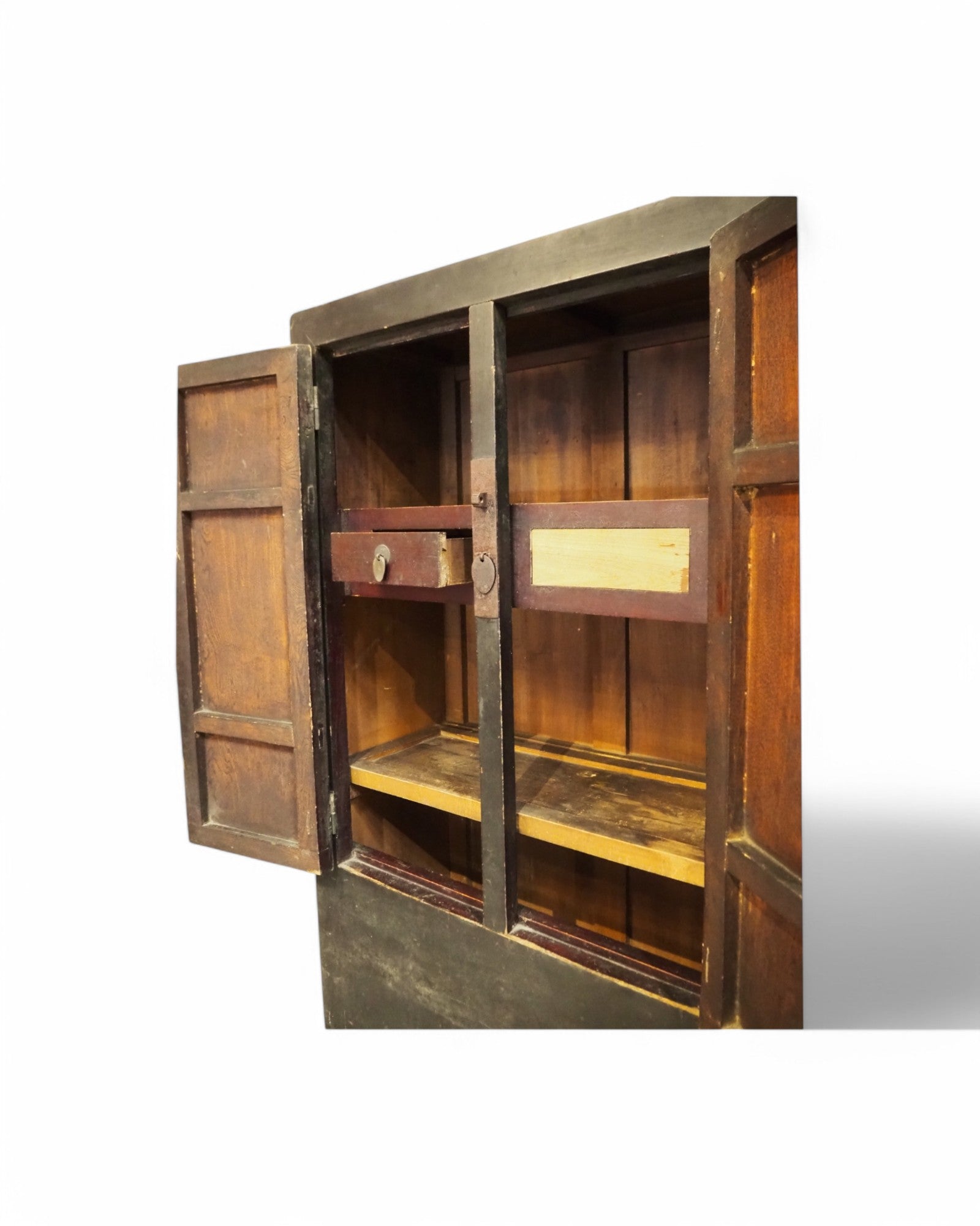 Mid-Qing Dynasty Antique Black Elm Chinese Clothing Cabinet