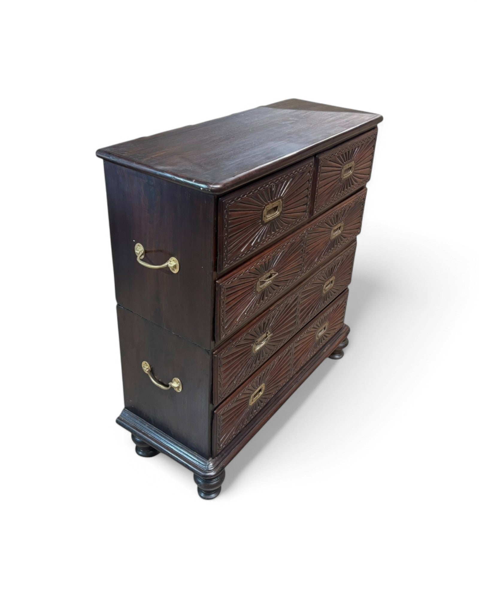British Colonial Teak Shining Pattern Chest of Drawers