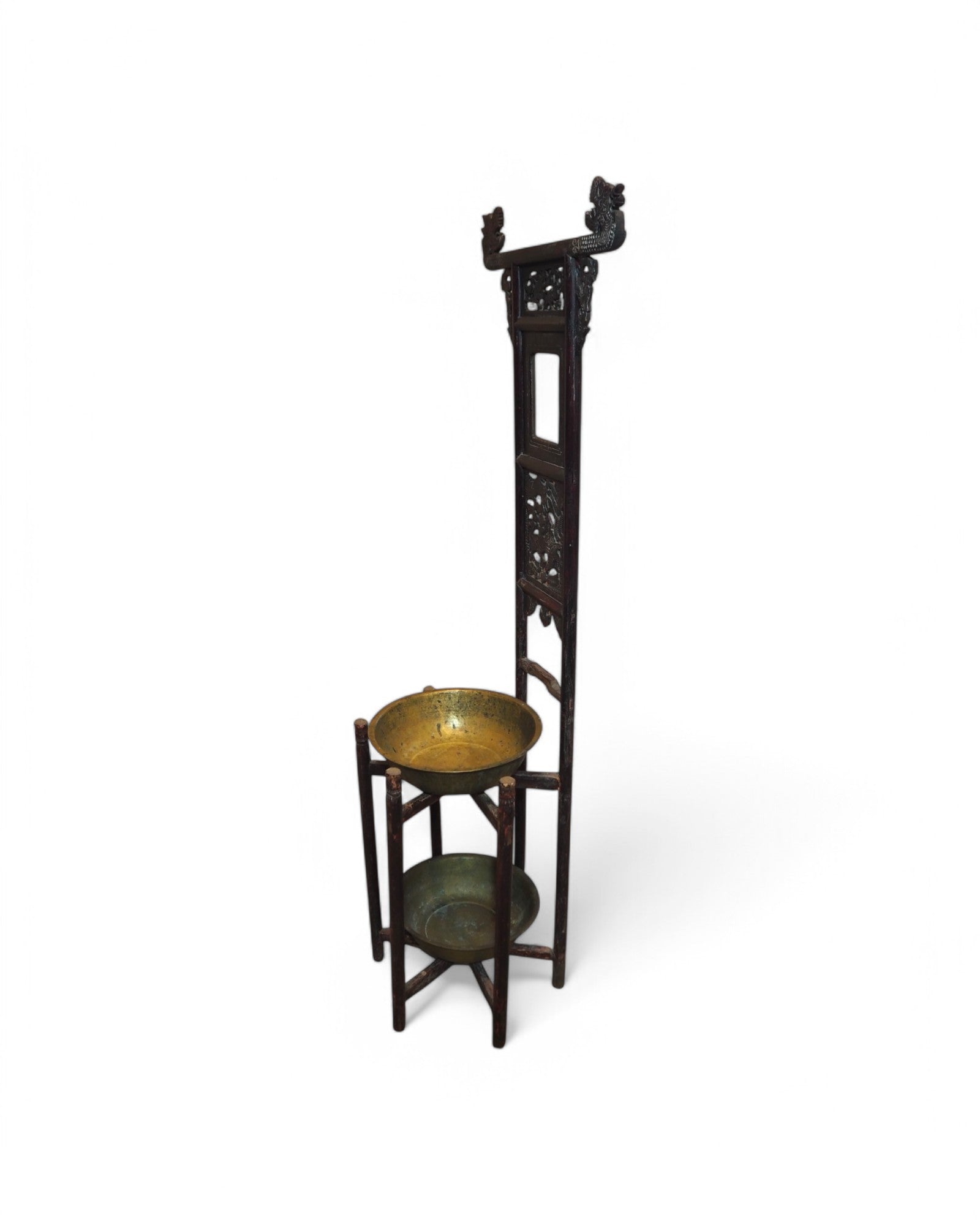 Antique Shandong Elmwood Wash Basin Stand with Decorative Mirror