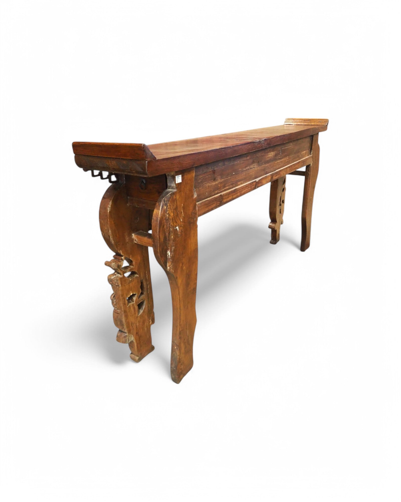 Mid-Qing Dynasty Fujian Long Lion Wing Carved Teak Console Table