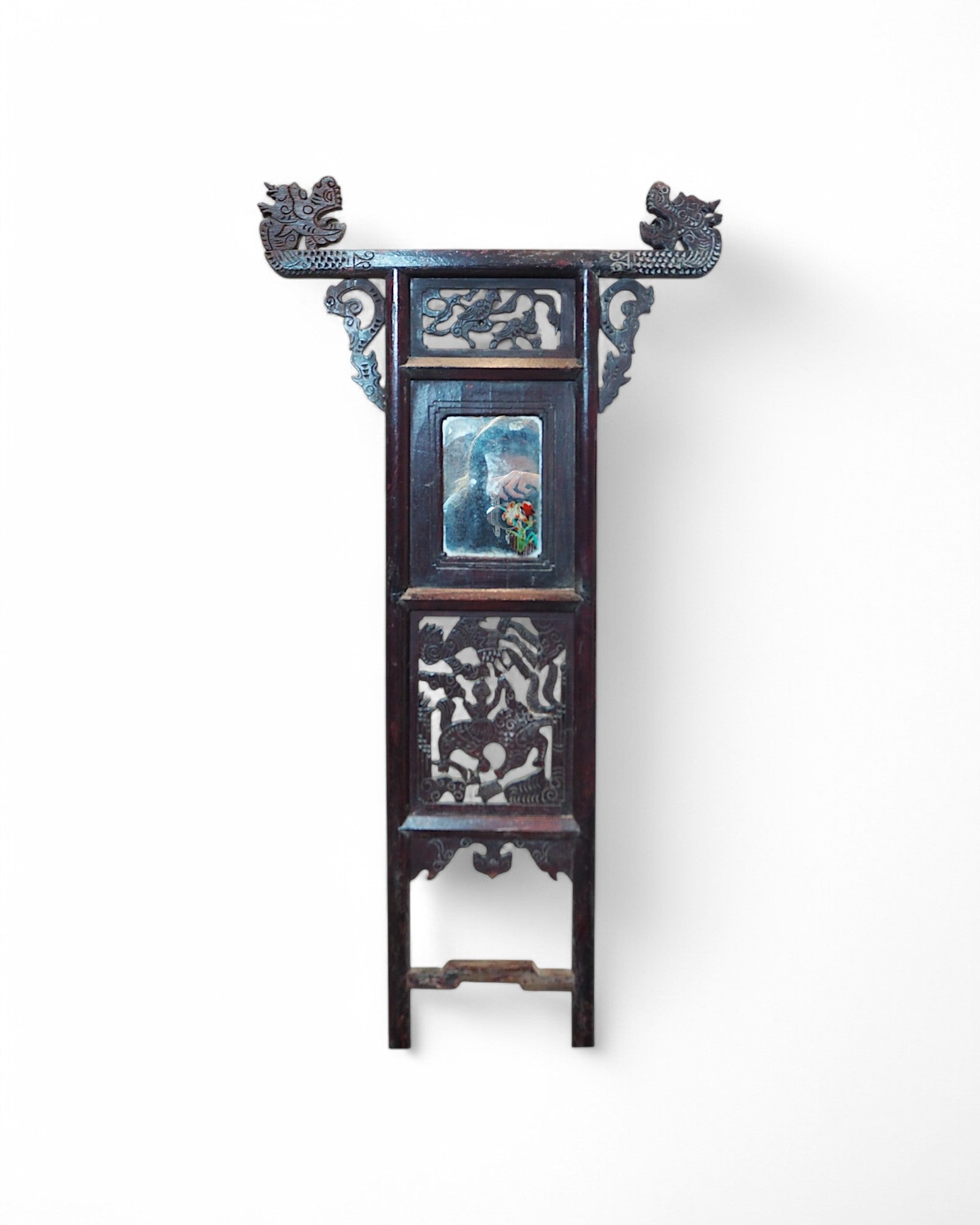 Antique Shandong Elmwood Wash Basin Stand with Decorative Mirror