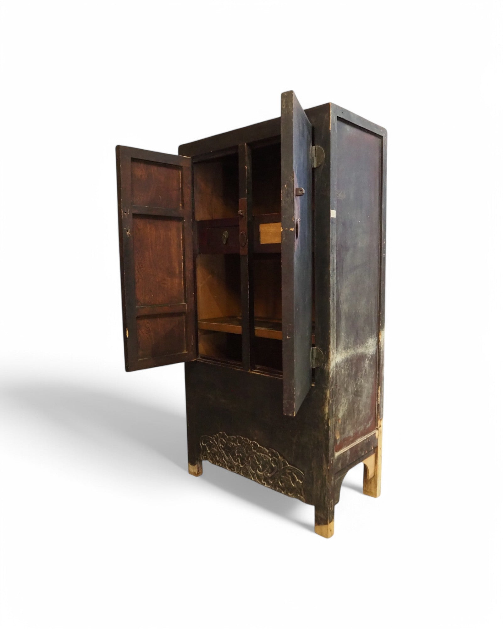 Mid-Qing Dynasty Antique Black Elm Chinese Clothing Cabinet