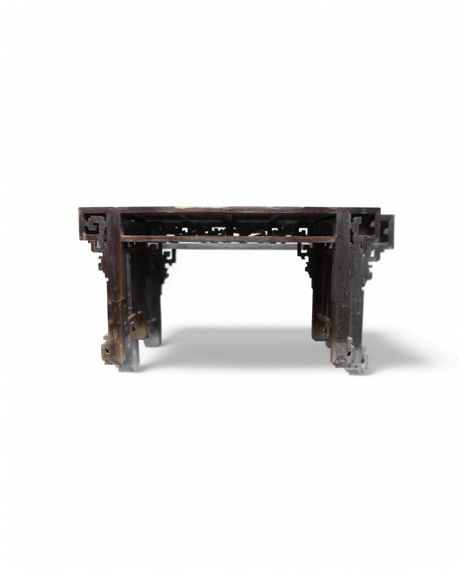Fujian Elm Black Lacquered Antique Ornate Console Qing Dynasty