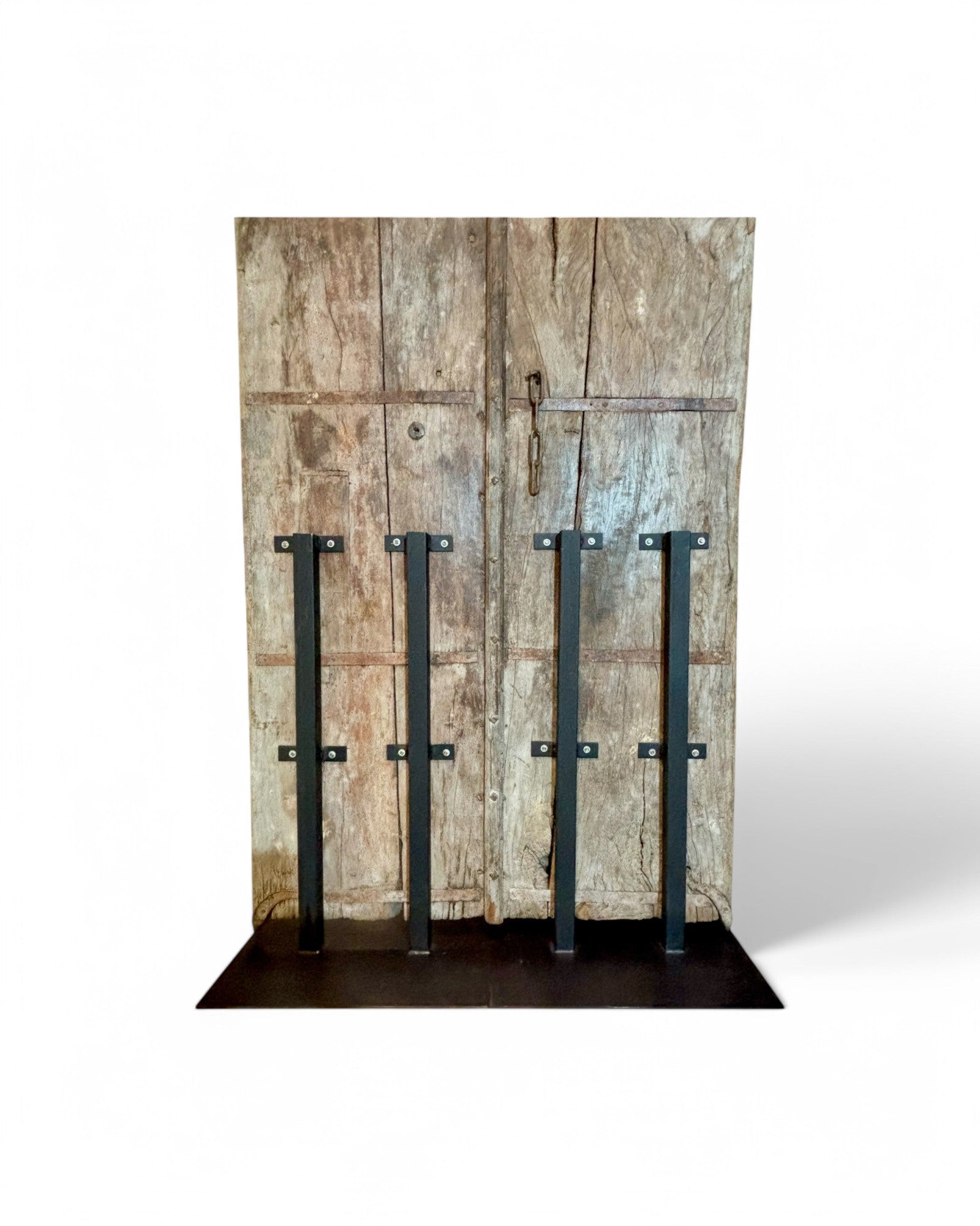 Rajasthani Teak & Steel Embellished Antique Temple Door