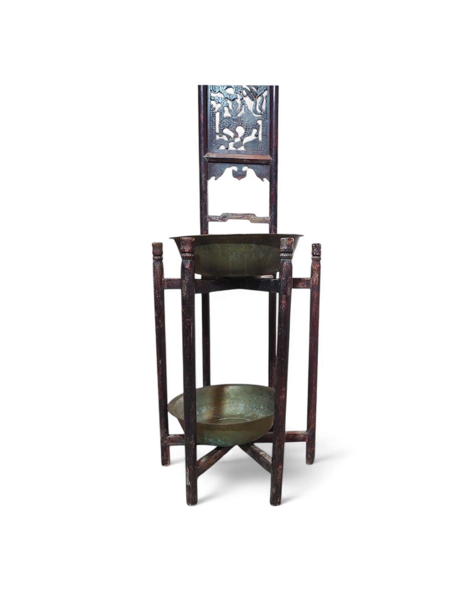 Antique Shandong Elmwood Wash Basin Stand with Decorative Mirror