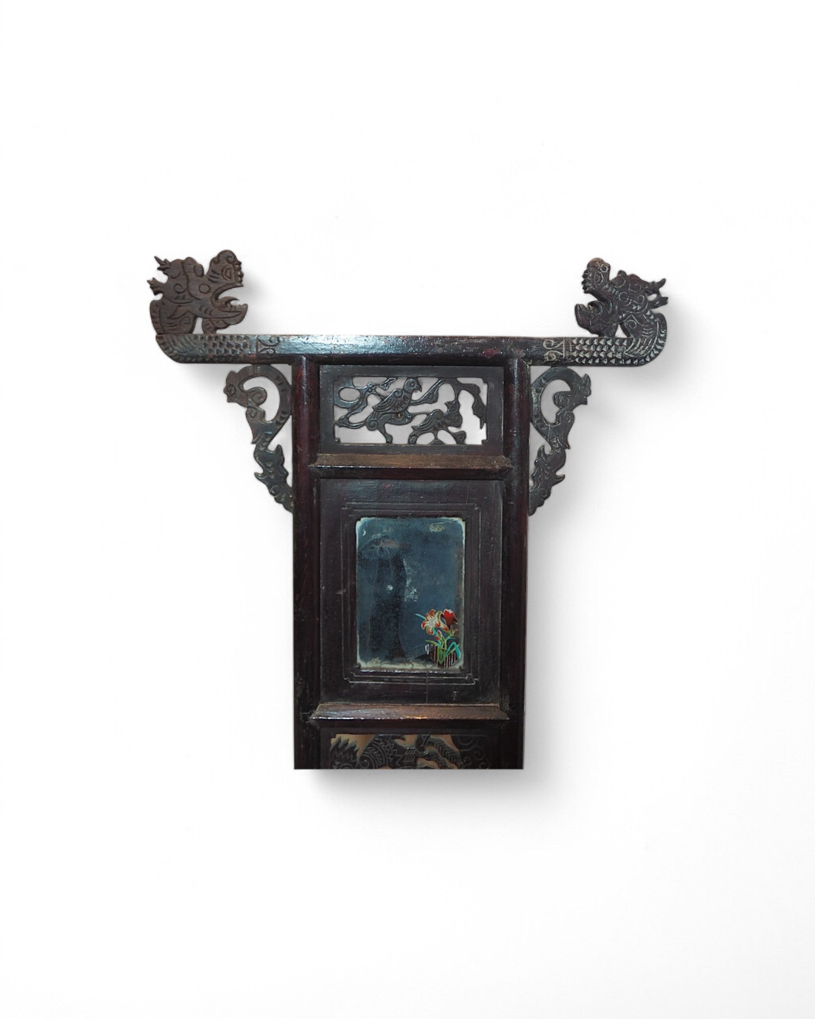 Antique Shandong Elmwood Wash Basin Stand with Decorative Mirror