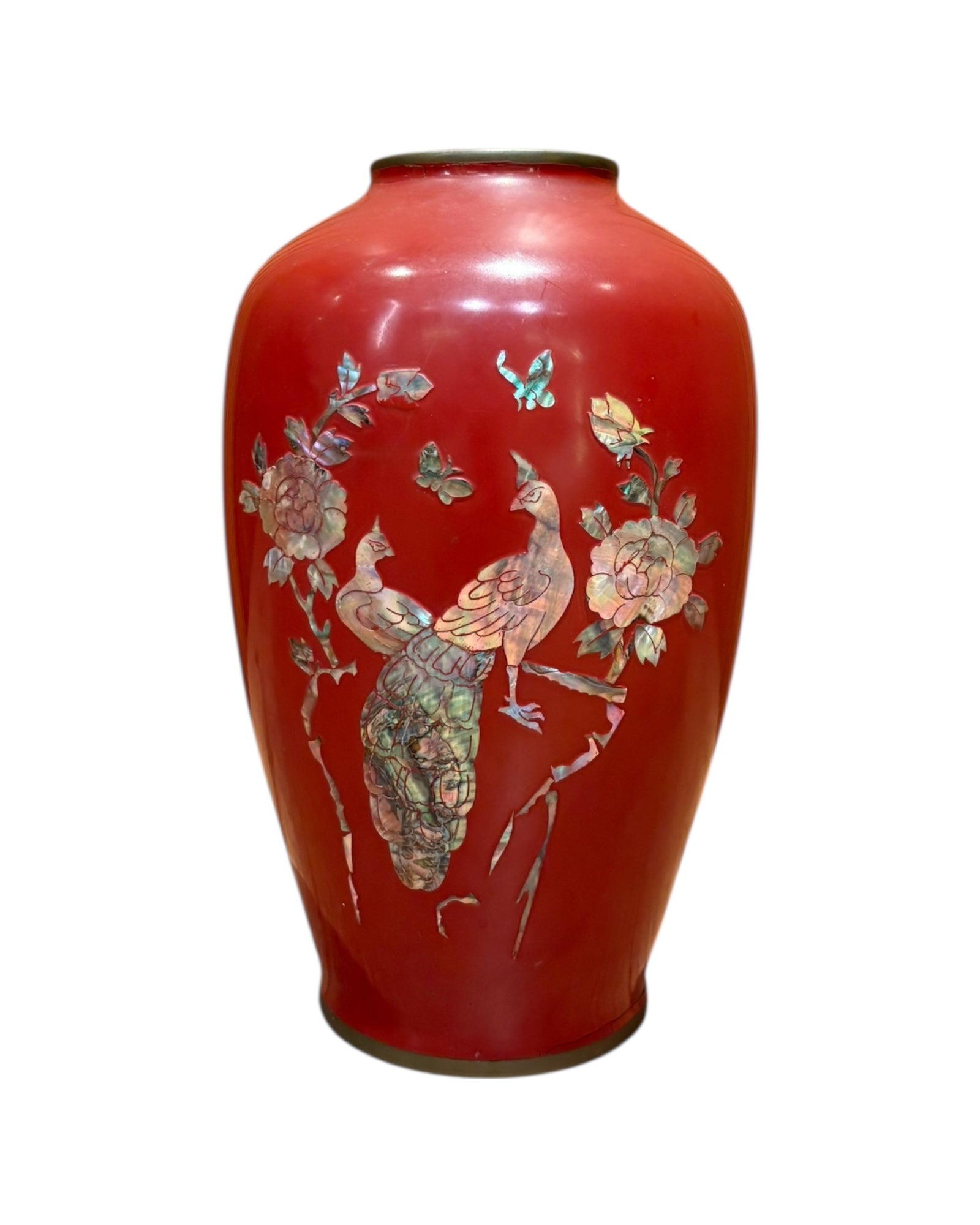 Red Lacquer Vase with Mother-of-Pearl Inlay