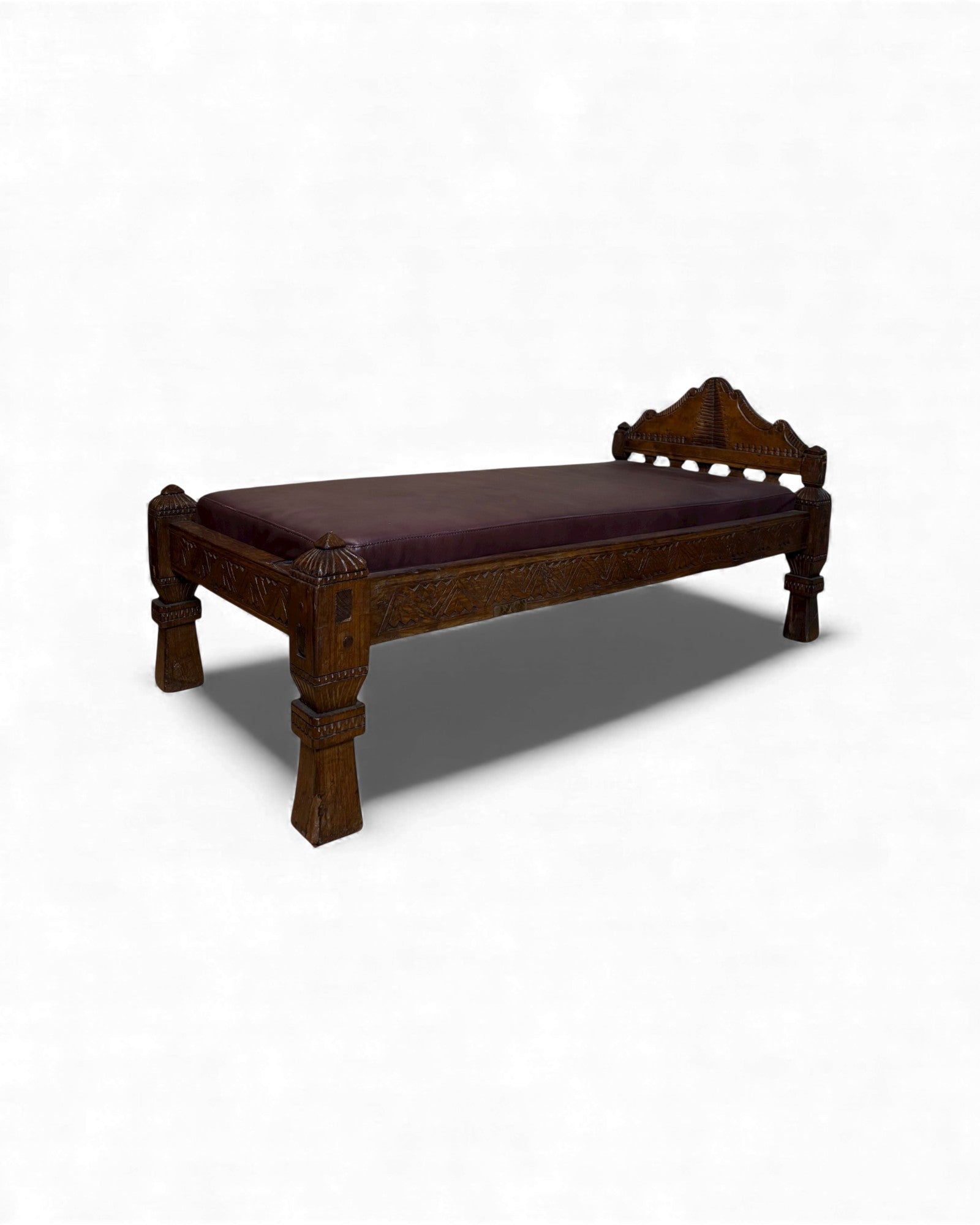 Antique Hand-Carved Daybed with Raised Backrest Surround Living - 5