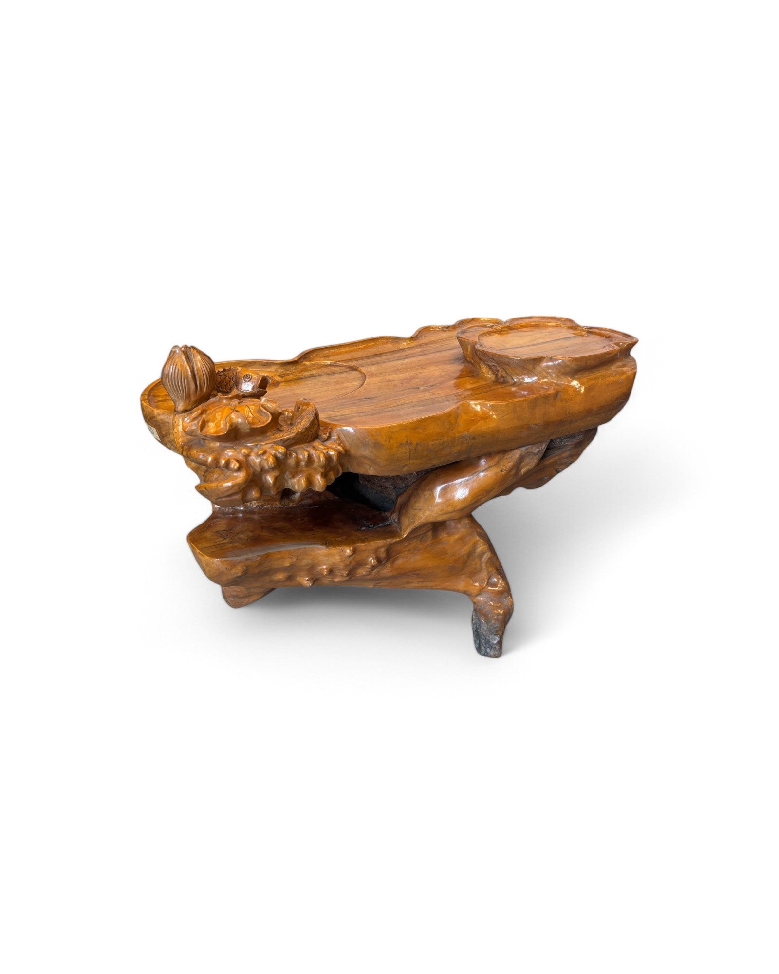 Lotus & Koy Carved Zhang Tea Table Station
