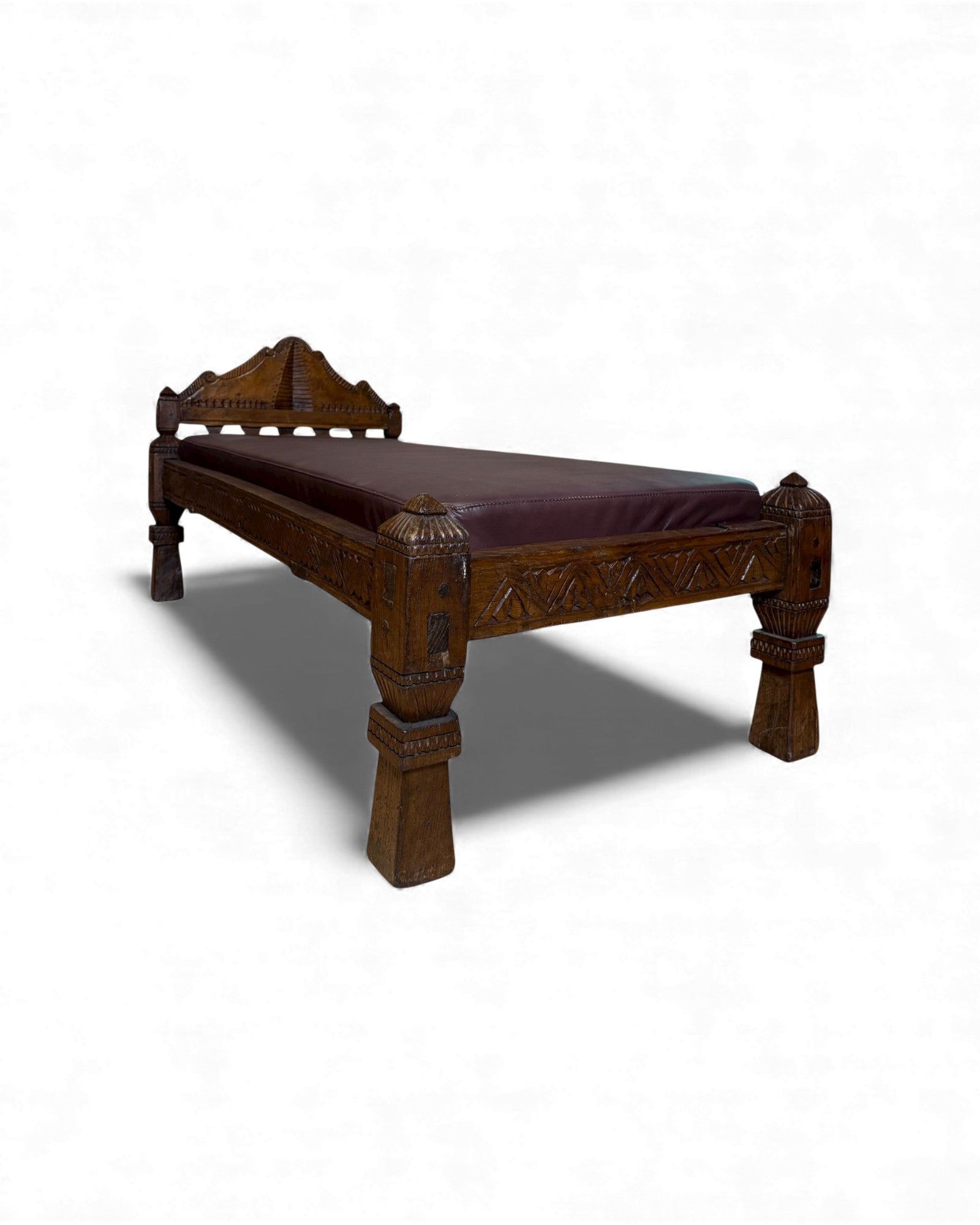 Antique Hand-Carved Daybed with Raised Backrest Surround Living - 2