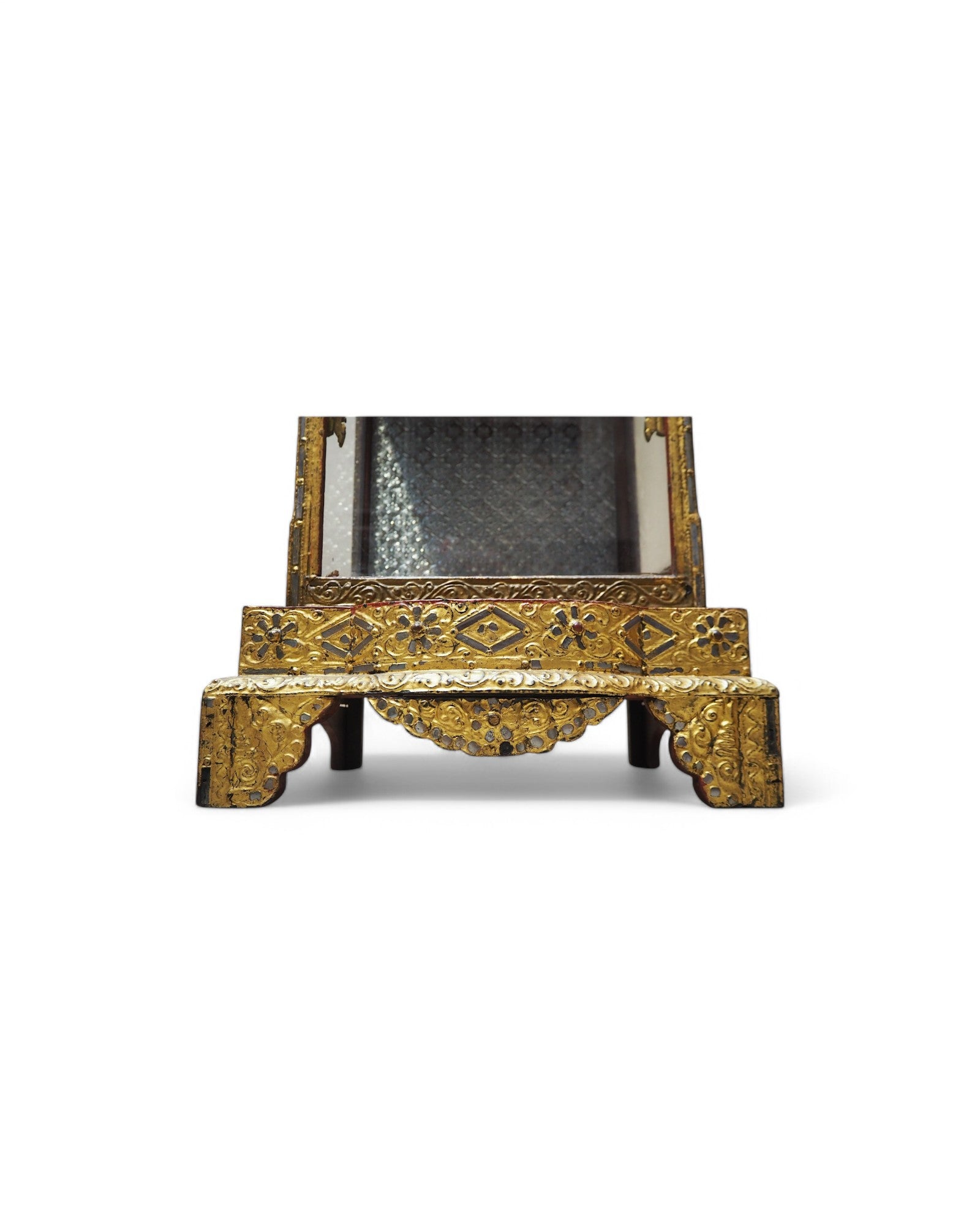 Antique Burmese Wooden Buddha Shrine with Silver Backdrop