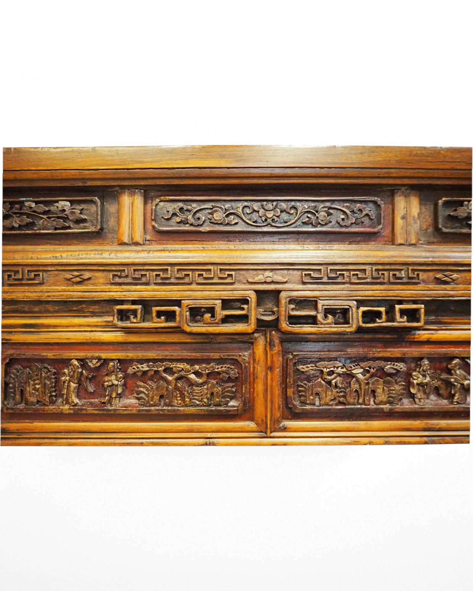 Mid-Qing Dynasty Fujian Long Lion Wing Carved Teak Console Table