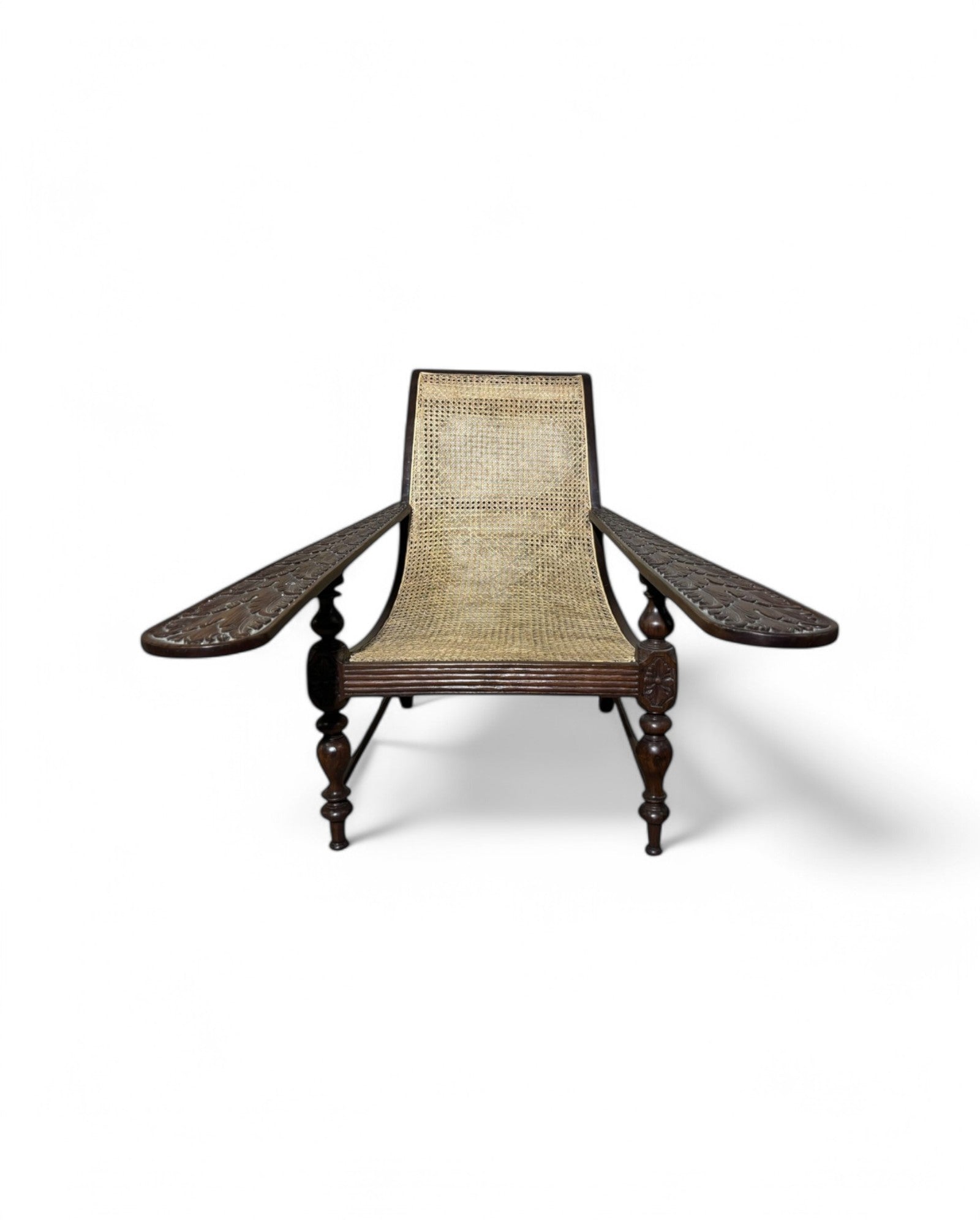 Plantation Paddle Armed Rosewood Rattan Lounge Chair