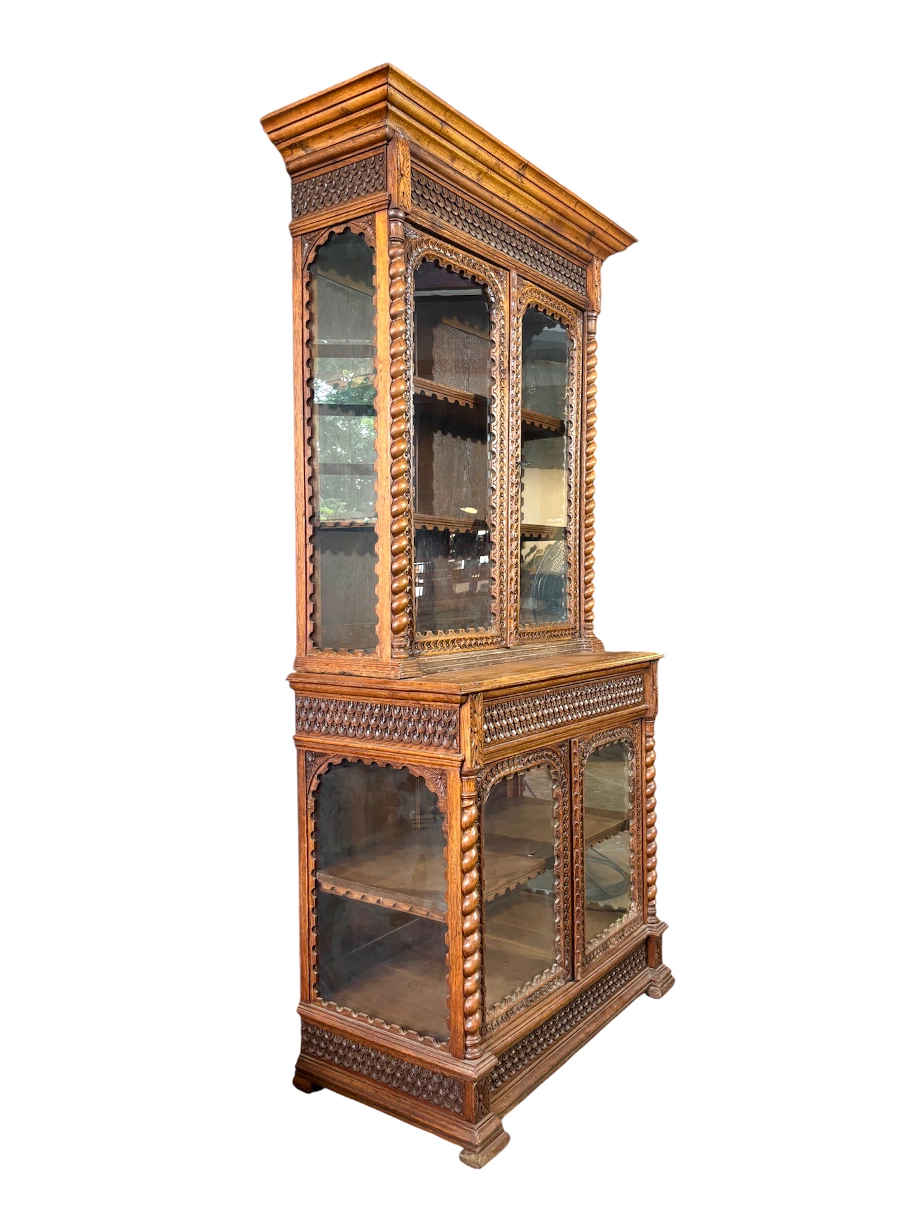 Black Forest German Antique Carved Book Case Cabinet
