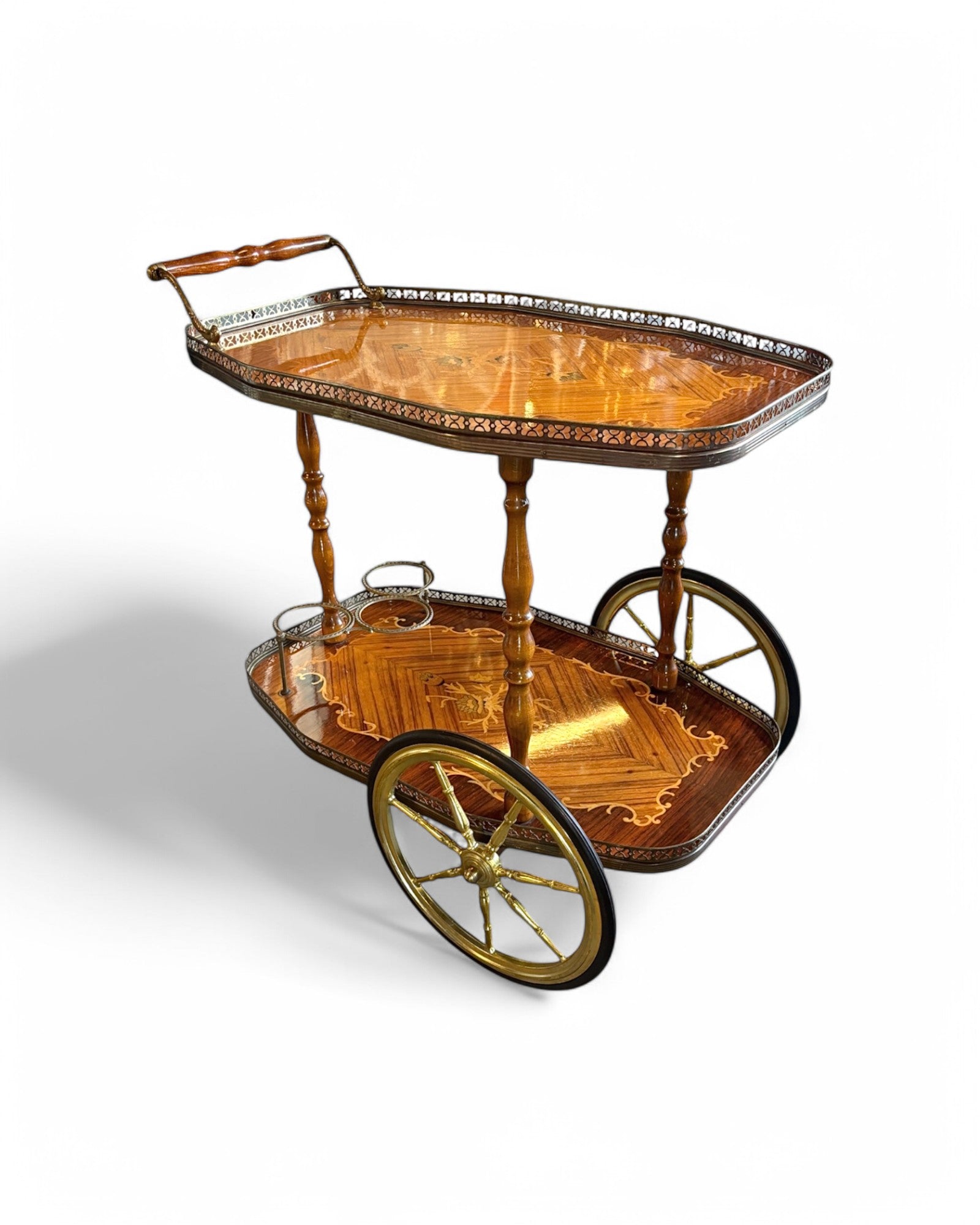 1950s Italian Vintage Trolley Hollywood Regency Inlaid Bar Cart