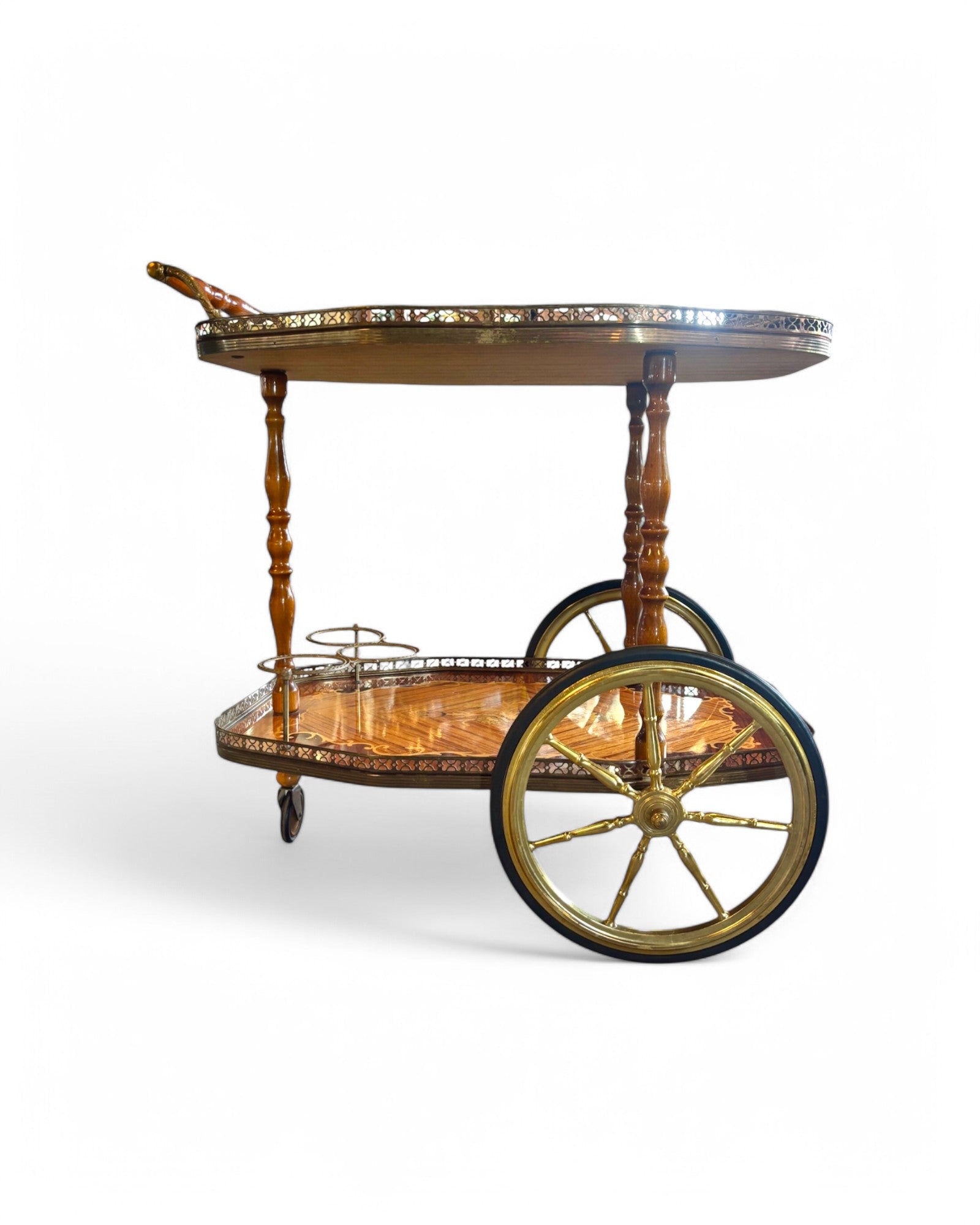 1950s Italian Vintage Trolley Hollywood Regency Inlaid Bar Cart