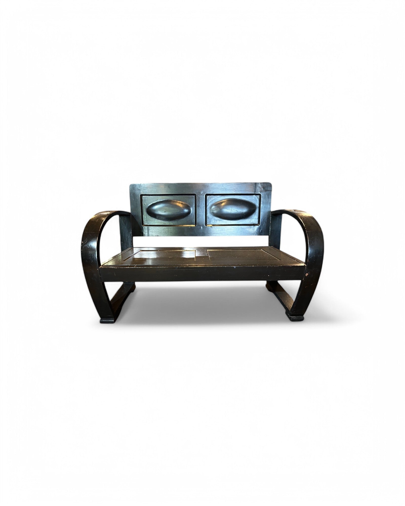 Sino Chine Burnt Black Wooden Bench