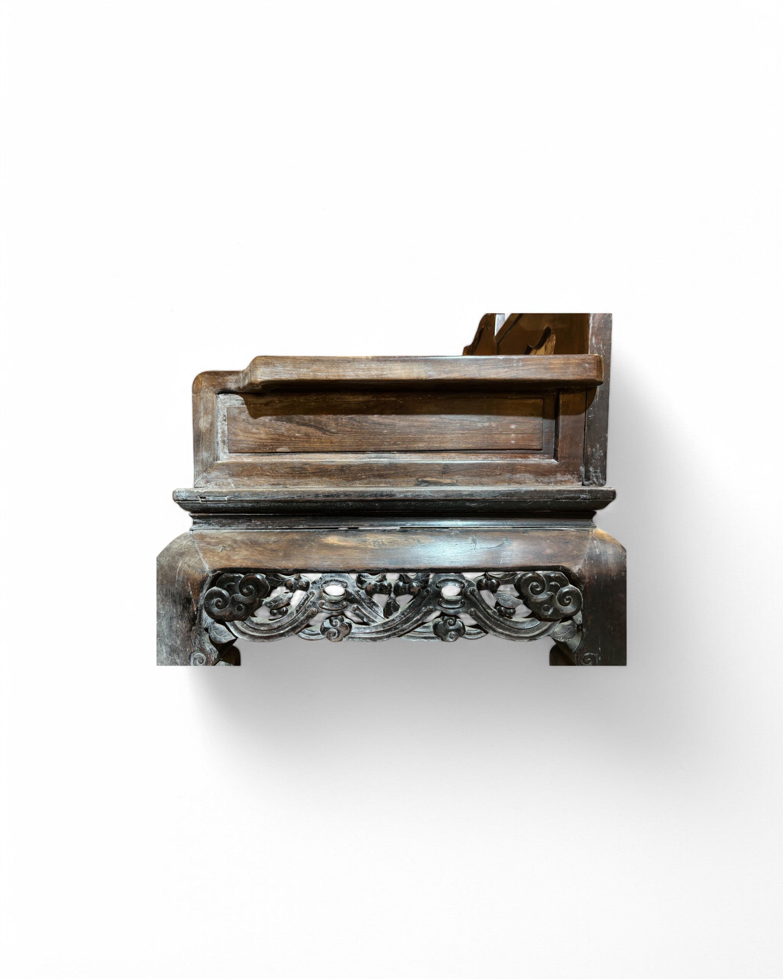 Antique Marble & Terrazzo Inlaid Chinese Carved Wooden Daybed