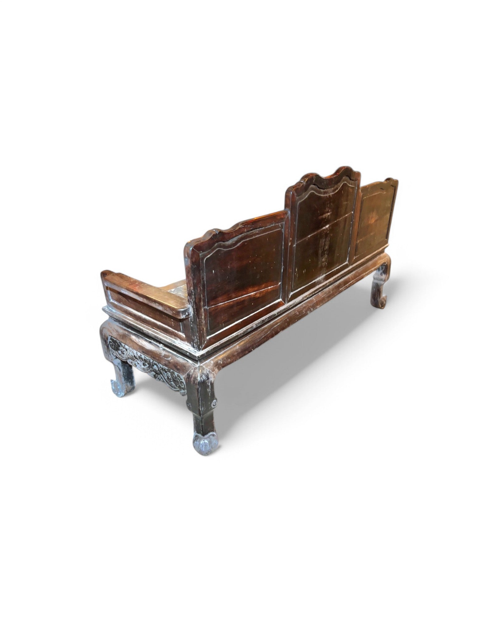 Antique Marble & Terrazzo Inlaid Chinese Carved Wooden Daybed