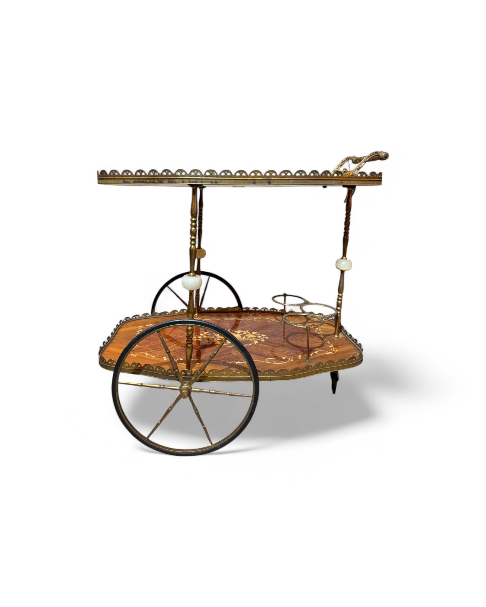 1950s Vintage Italian Trolley Hollywood Regency Inlaid Bar Cart