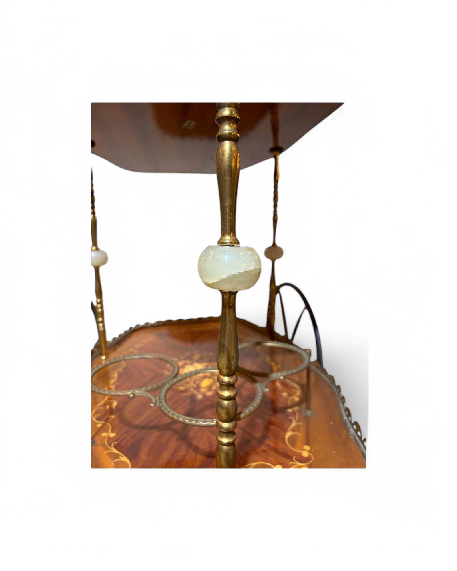 1950s Vintage Italian Trolley Hollywood Regency Inlaid Bar Cart