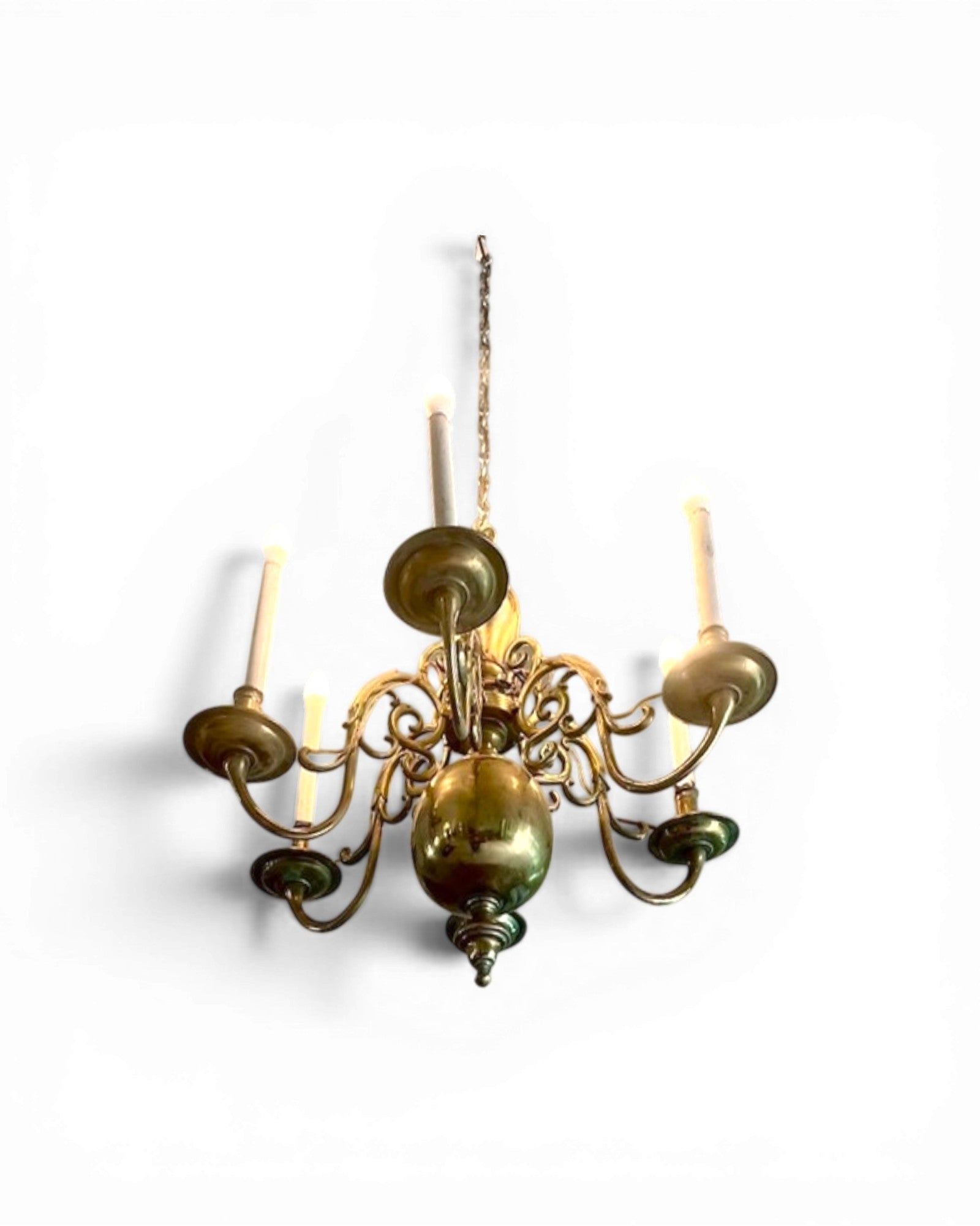 Victorian Brass Six-Light Chandelier