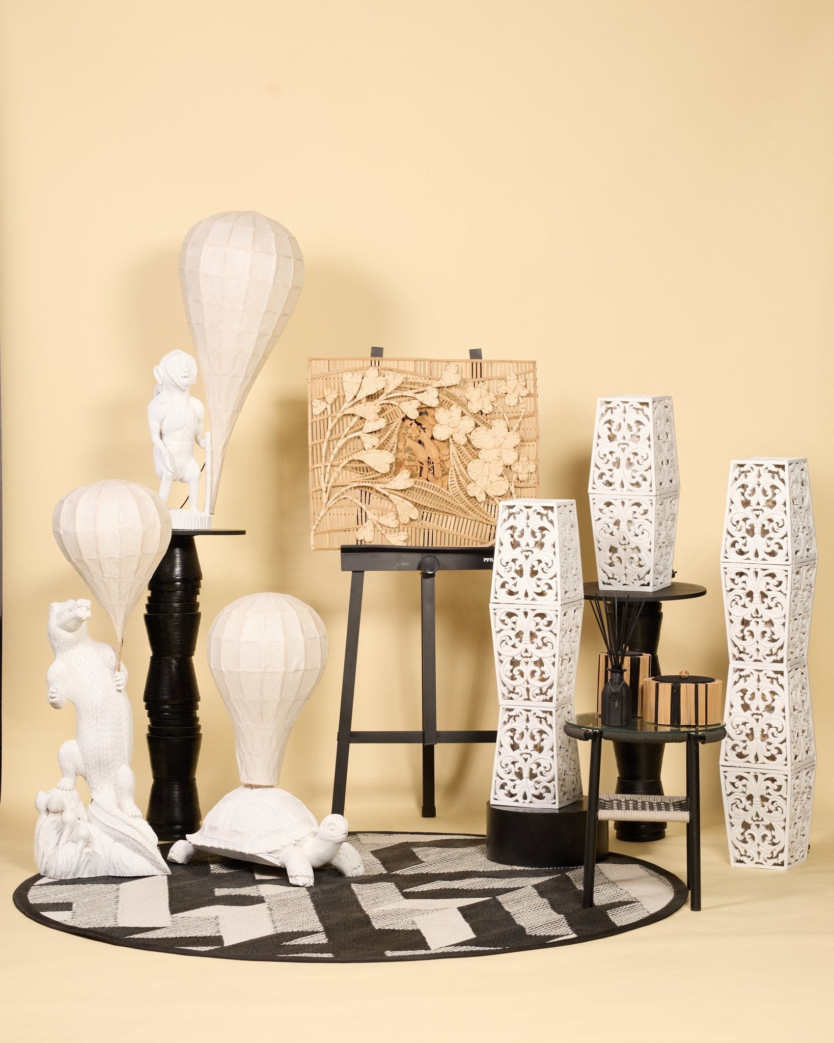 TIMA - Four - Tiered Carved Wooden Floor Lamp - Surround Living - 3