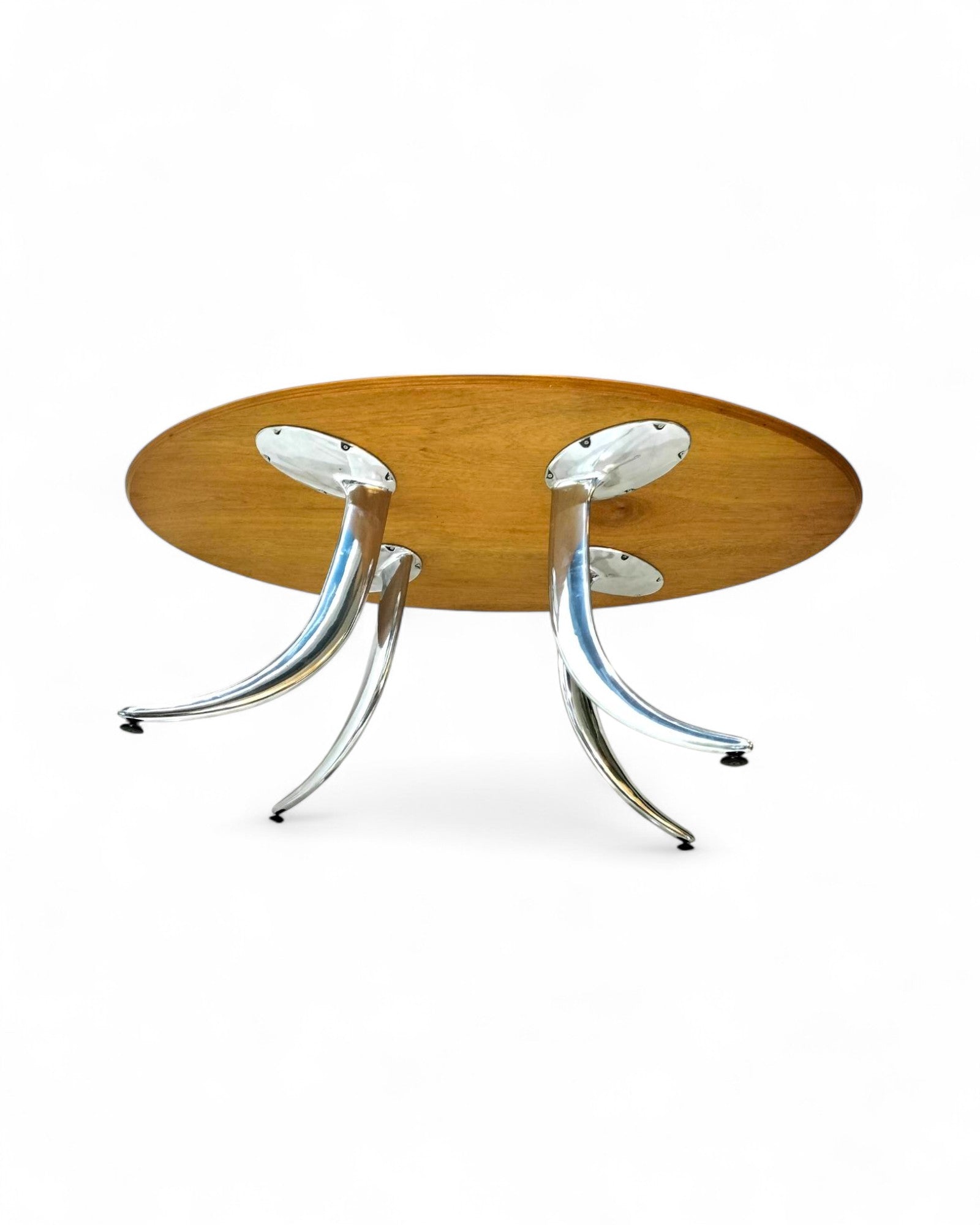 Mid-Century Modern Dining Table Oak Veneer Top and Aluminum Legs