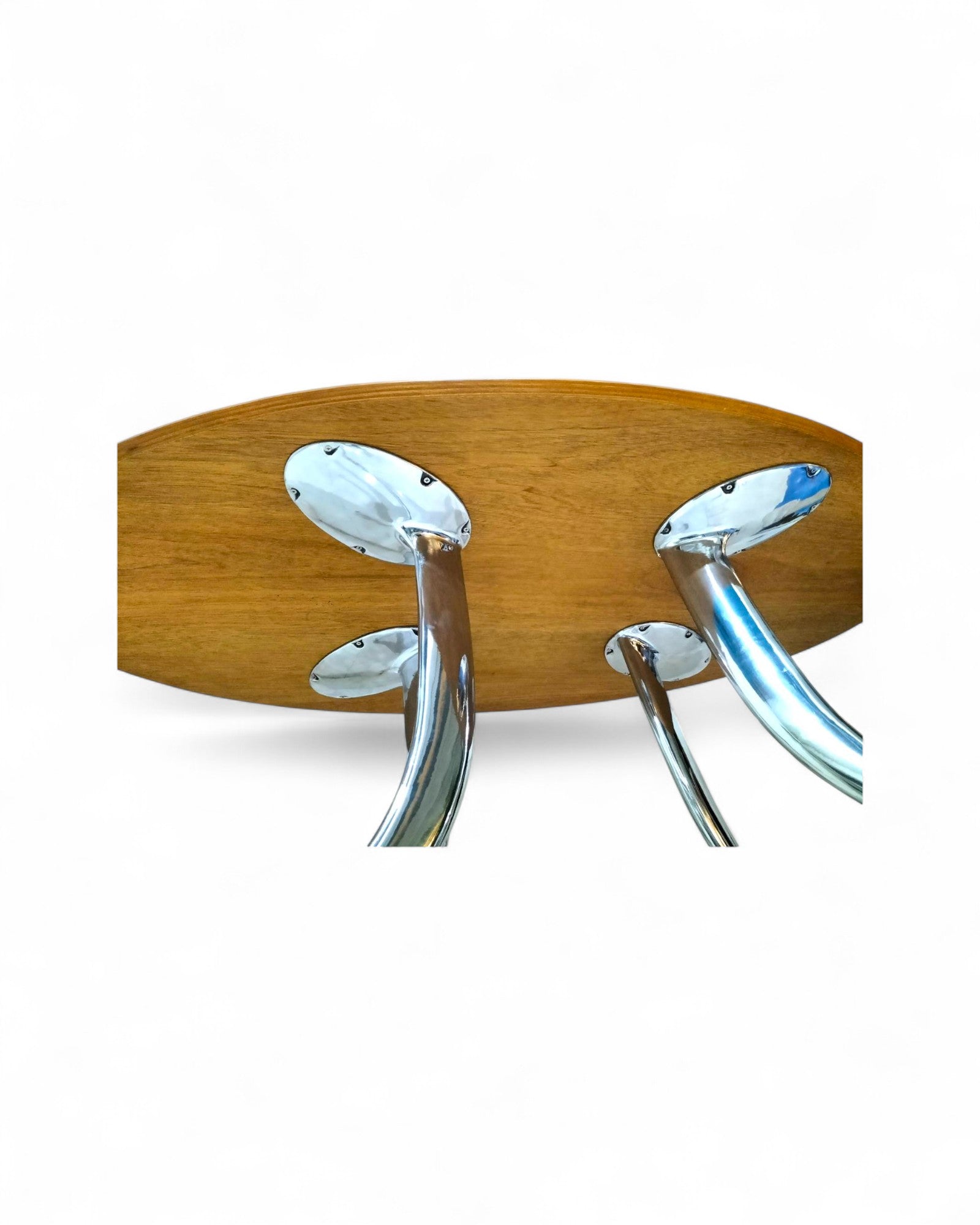 Mid-Century Modern Dining Table Oak Veneer Top and Aluminum Legs