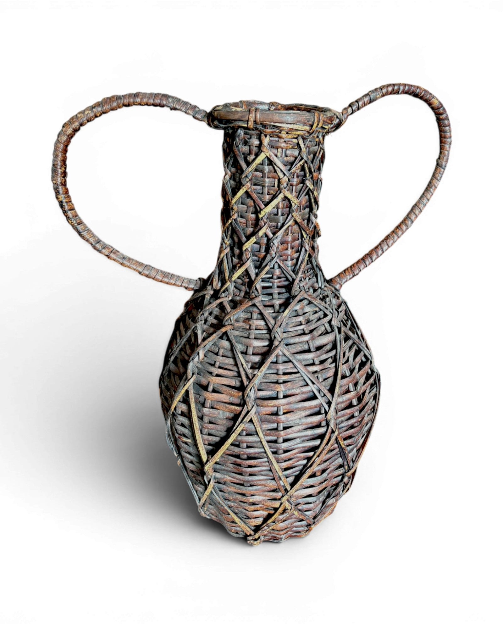 Vintage Handwoven Rattan Demijohn Vessel